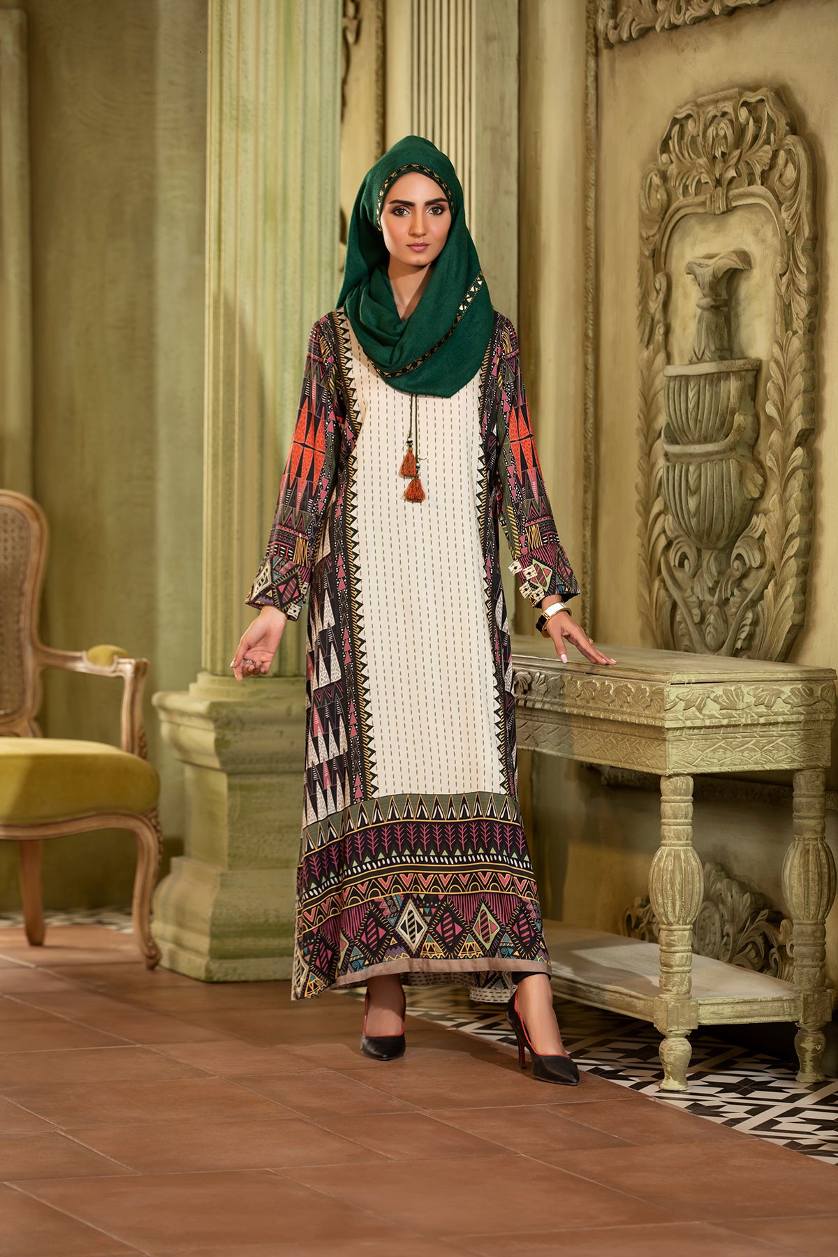 DW20-11 Digital Printed Linen Stitched Fustaan with Mask 1PC