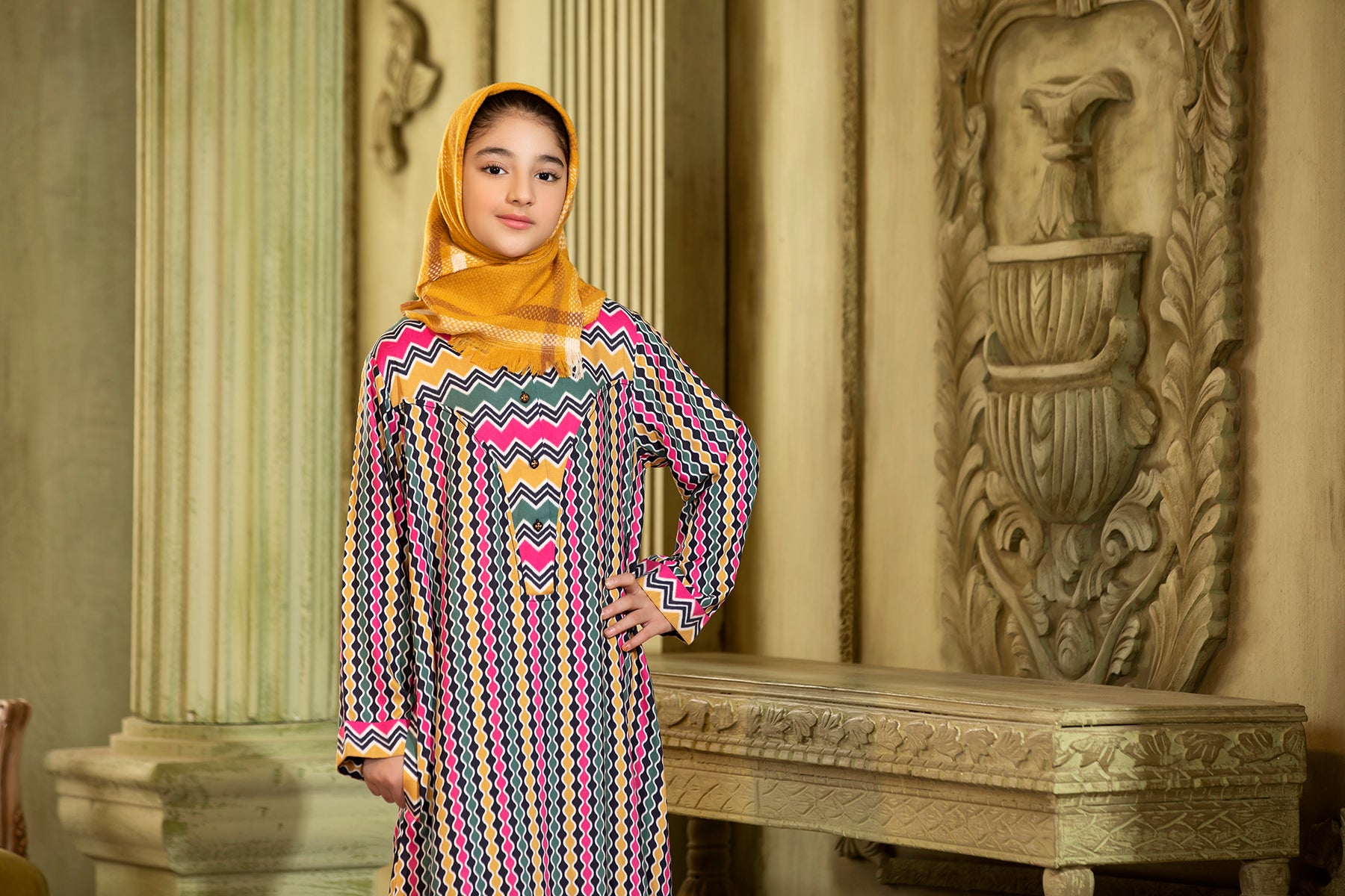 DW20-30 Printed Stitched Fustaan for Kids - 1PC