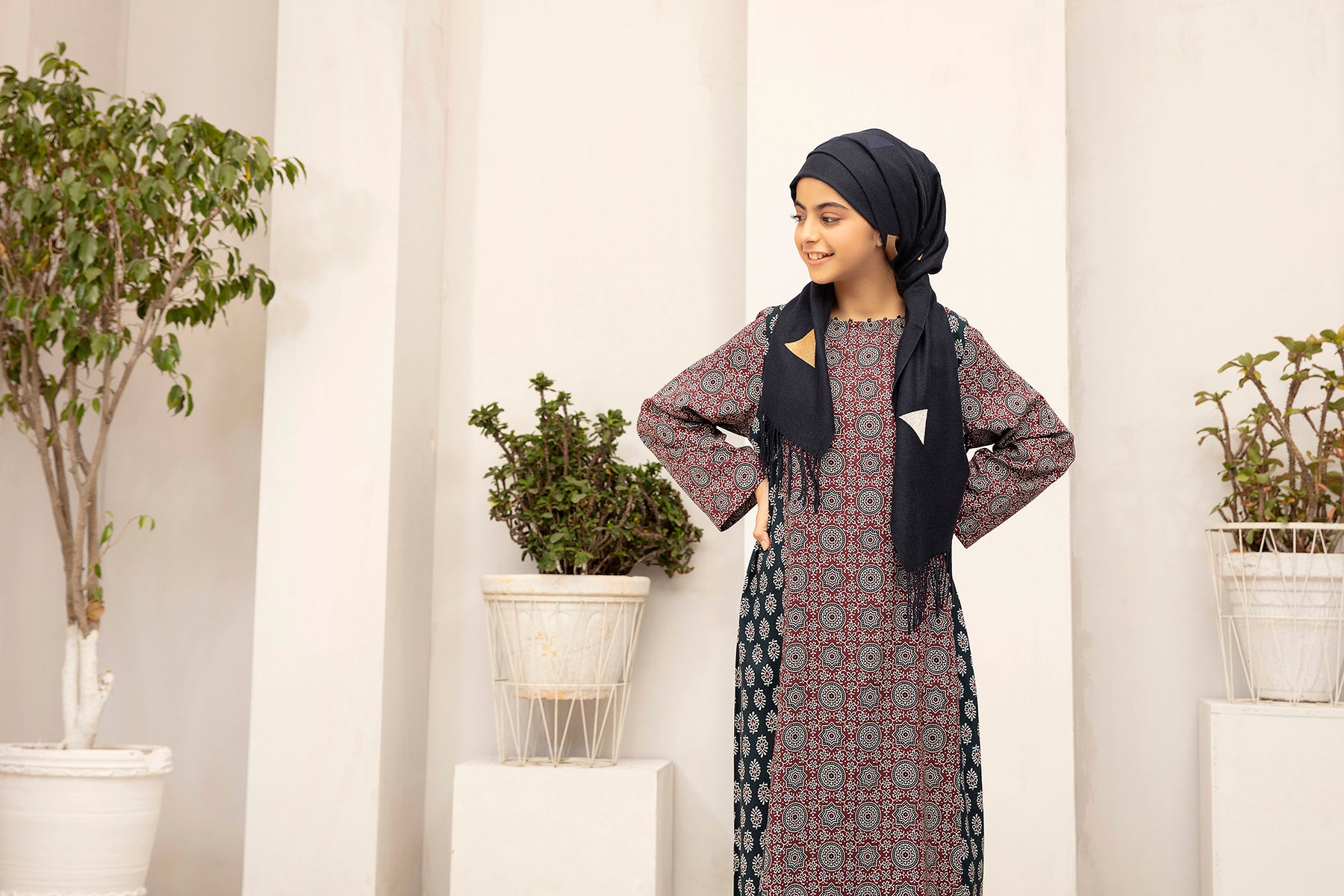 DW20-35 Digital Printed Stitched Fustaan for Kids with Mask 1PC