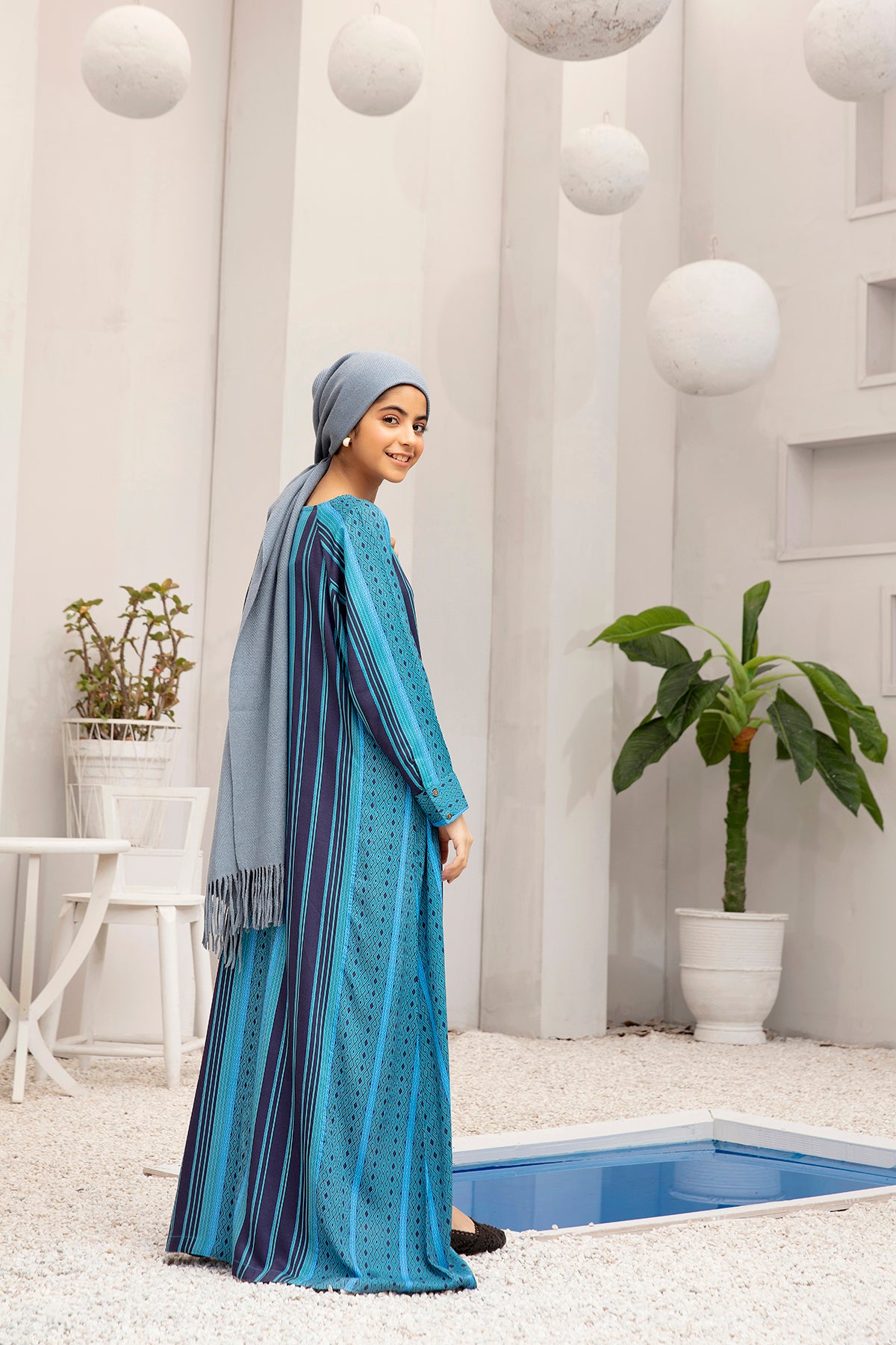 DW20-39 Digital Printed Stitched Fustaan for Kids with Mask - 1PC