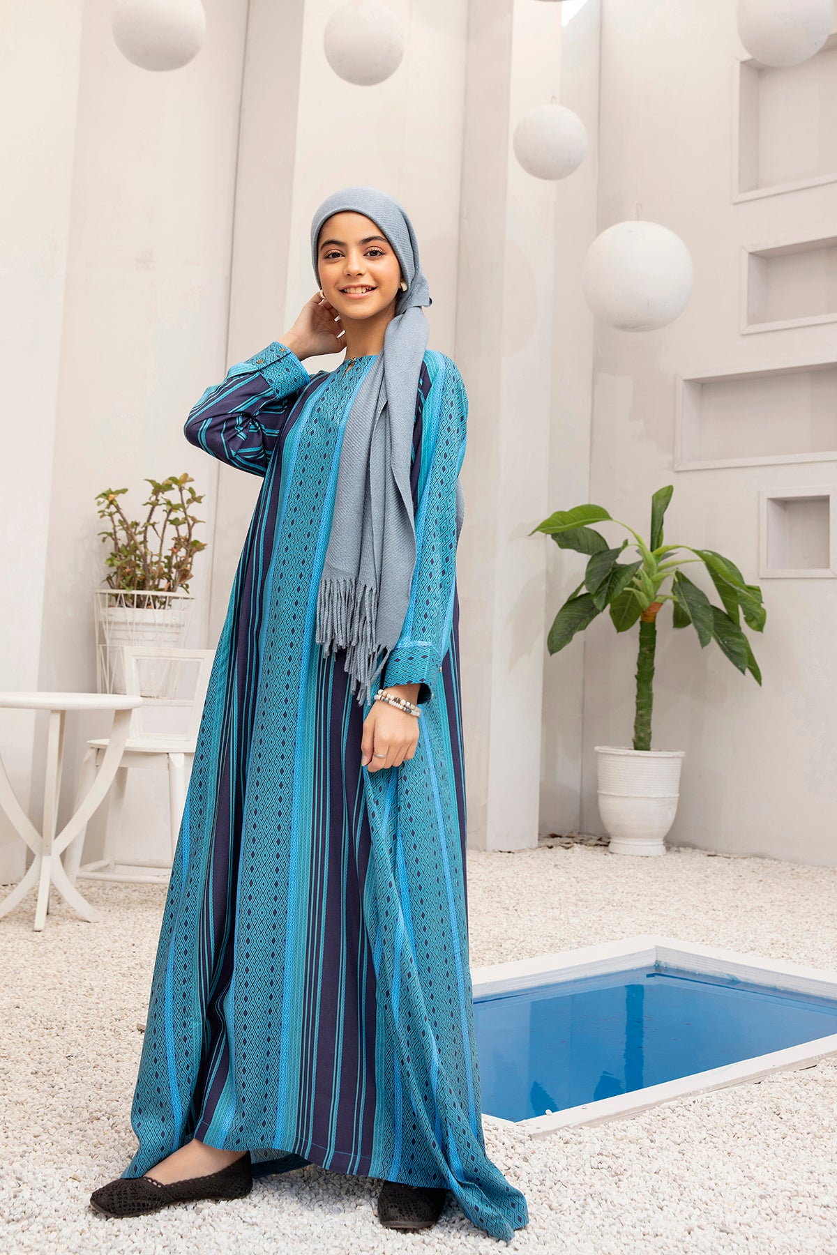 DW20-39 Digital Printed Stitched Fustaan for Kids with Mask - 1PC