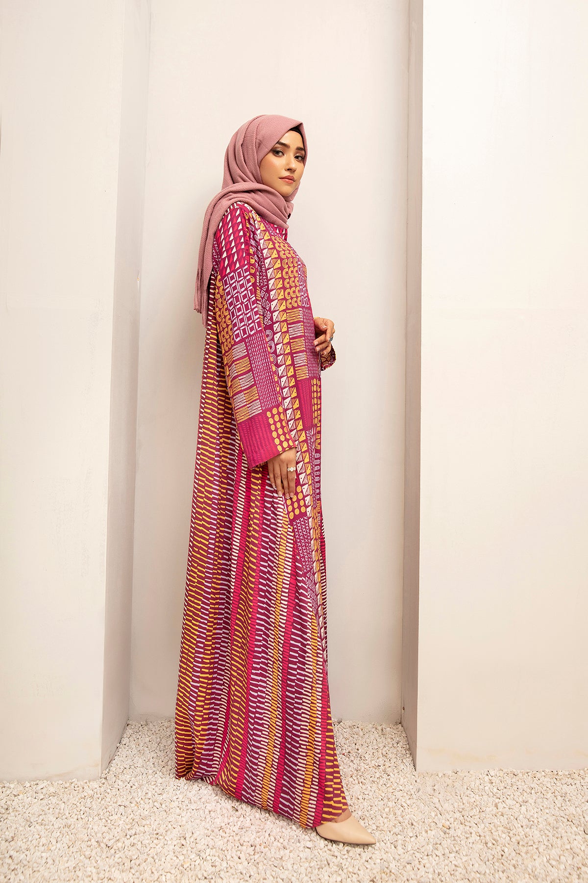 DW20-40 Digital Printed Linen Stitched Fustaan with Mask 1PC