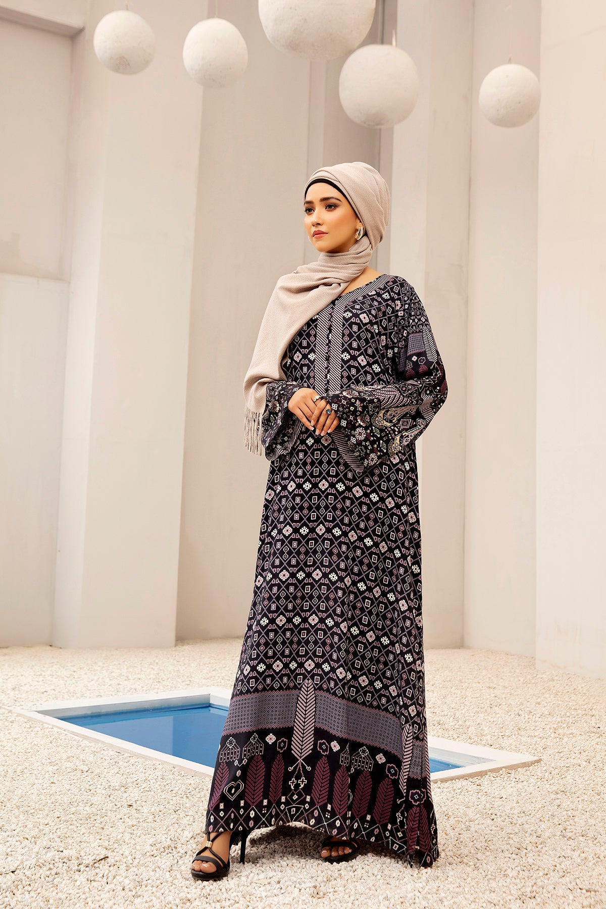 DW20-41 Digital Printed Stitched Fustaan with Mask 1PC