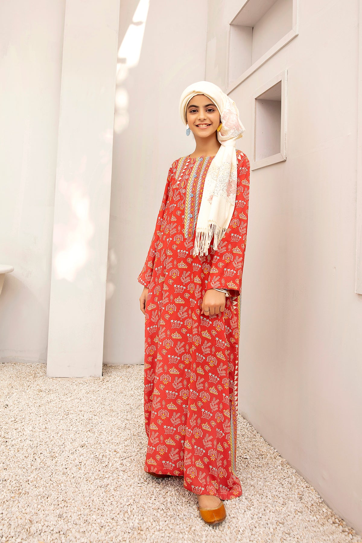 DW20-42 Digital Printed Stitched Fustaan for Kids with Mask 1PC