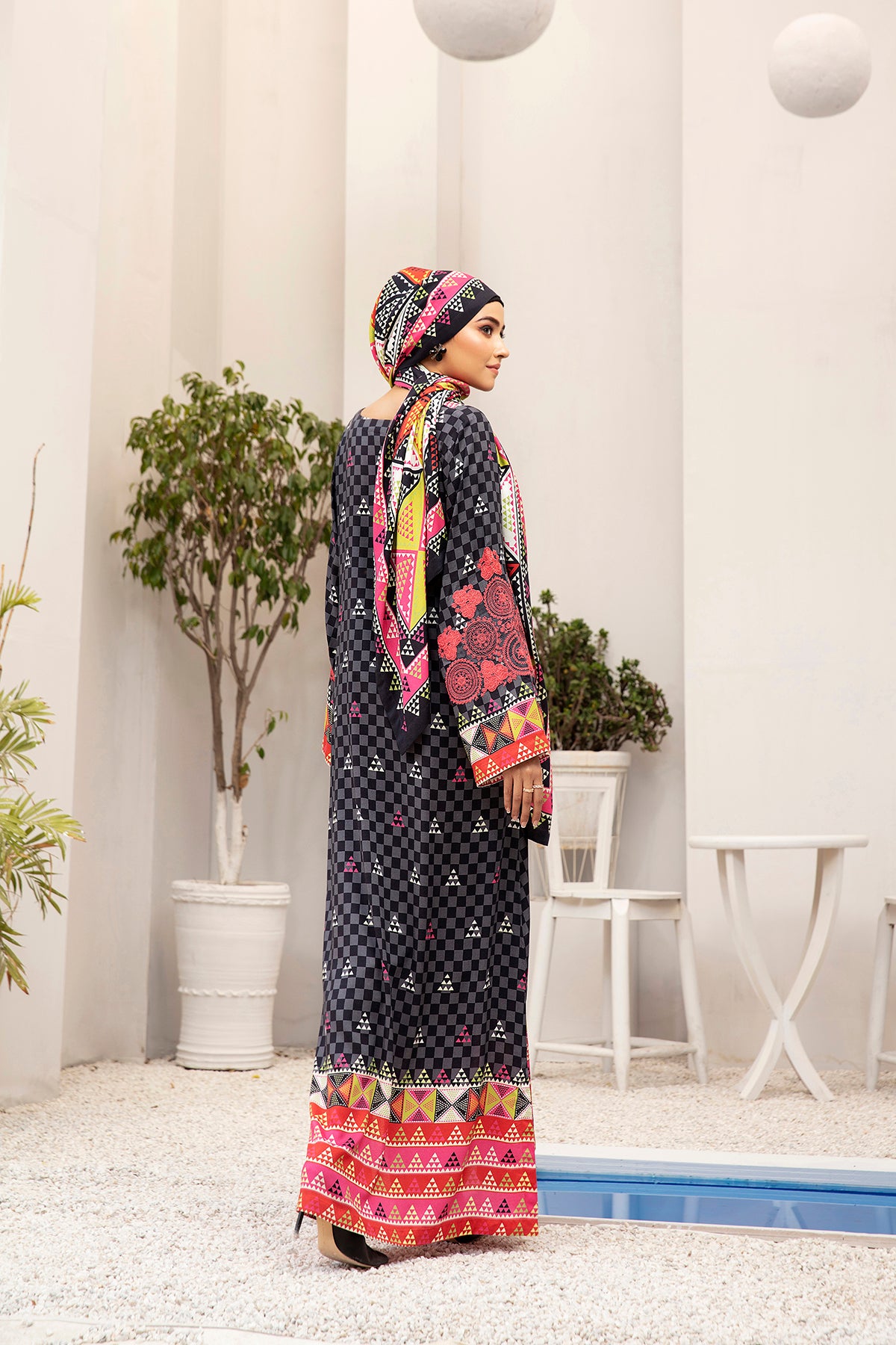 DW20-44 Digital Printed Linen Stitched Fustaan with Sheilas & Mask 2PC