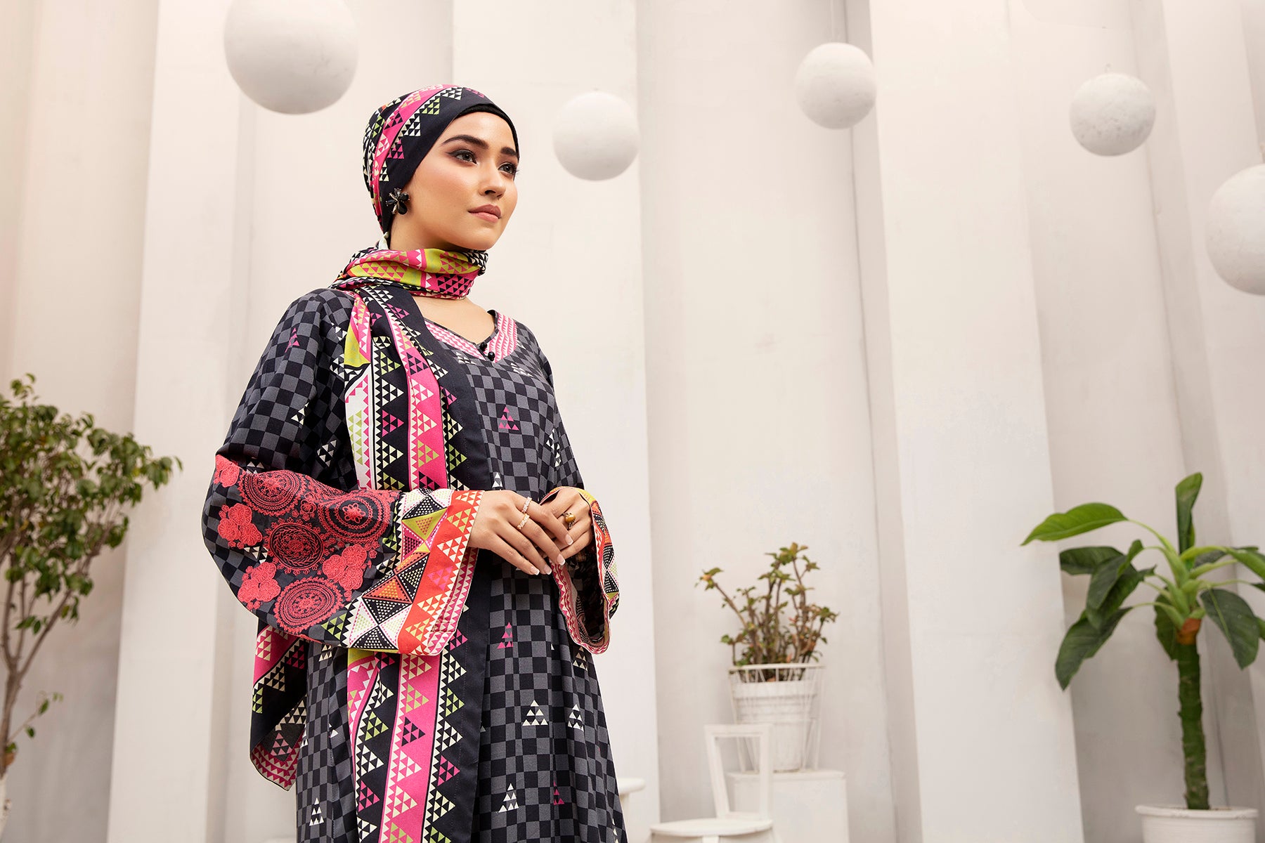 DW20-44 Digital Printed Linen Stitched Fustaan with Sheilas & Mask 2PC