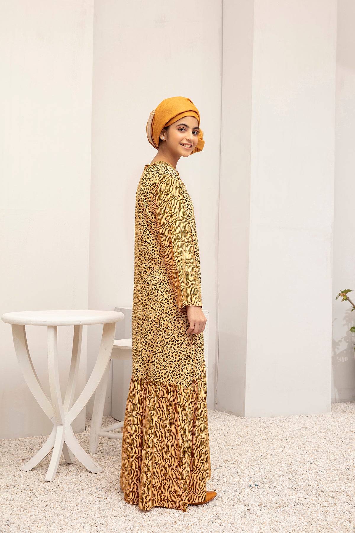 DW20-51 Digital Printed Stitched Fustaan for Kids with Mask 1PC