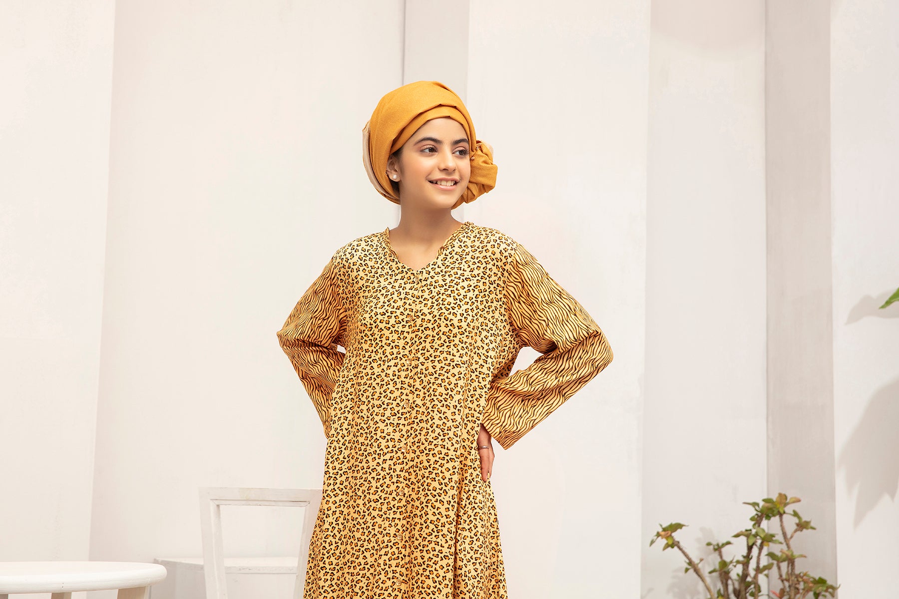 DW20-51 Digital Printed Stitched Fustaan for Kids with Mask 1PC