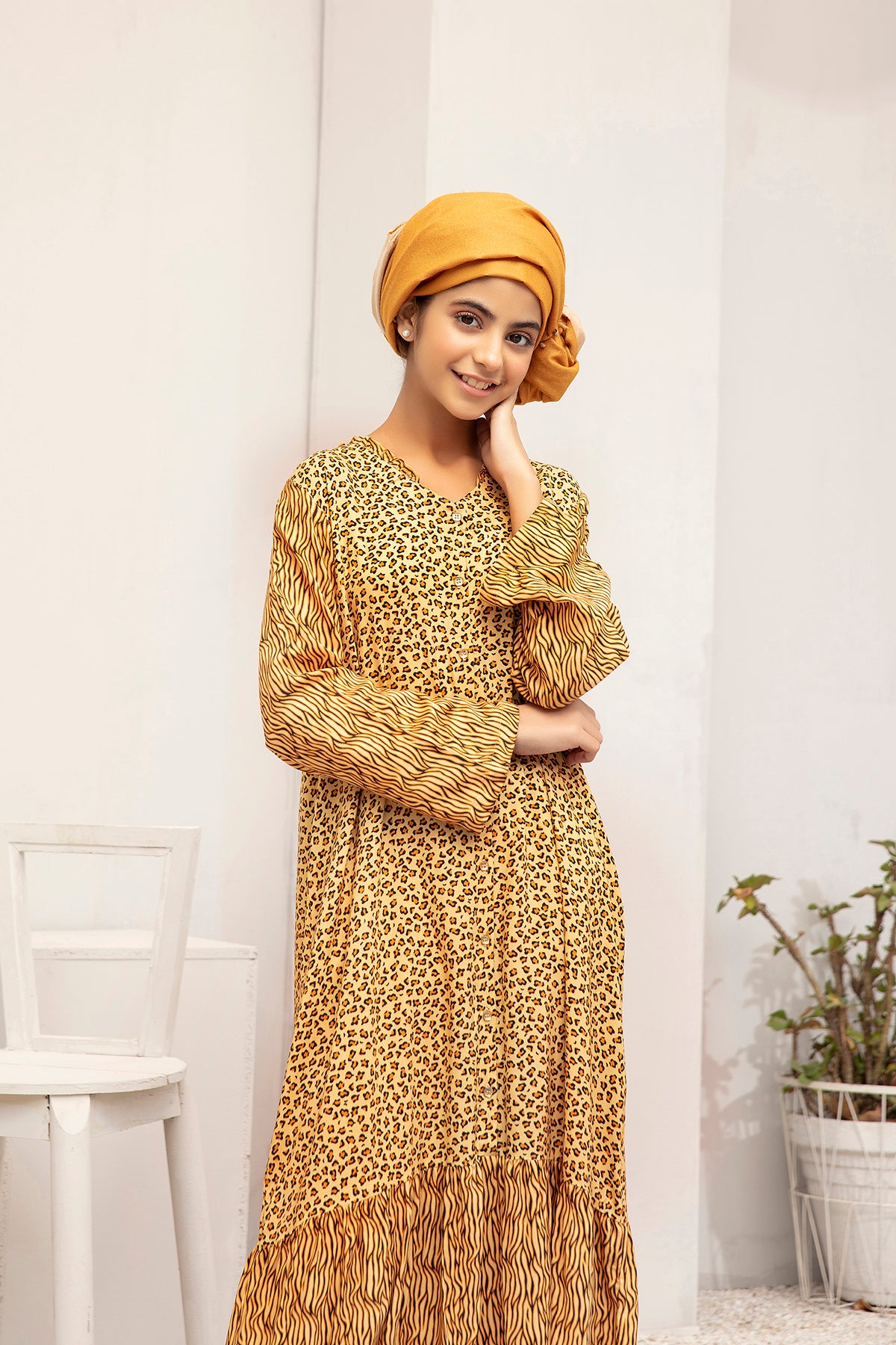 DW20-51 Digital Printed Stitched Fustaan for Kids with Mask 1PC