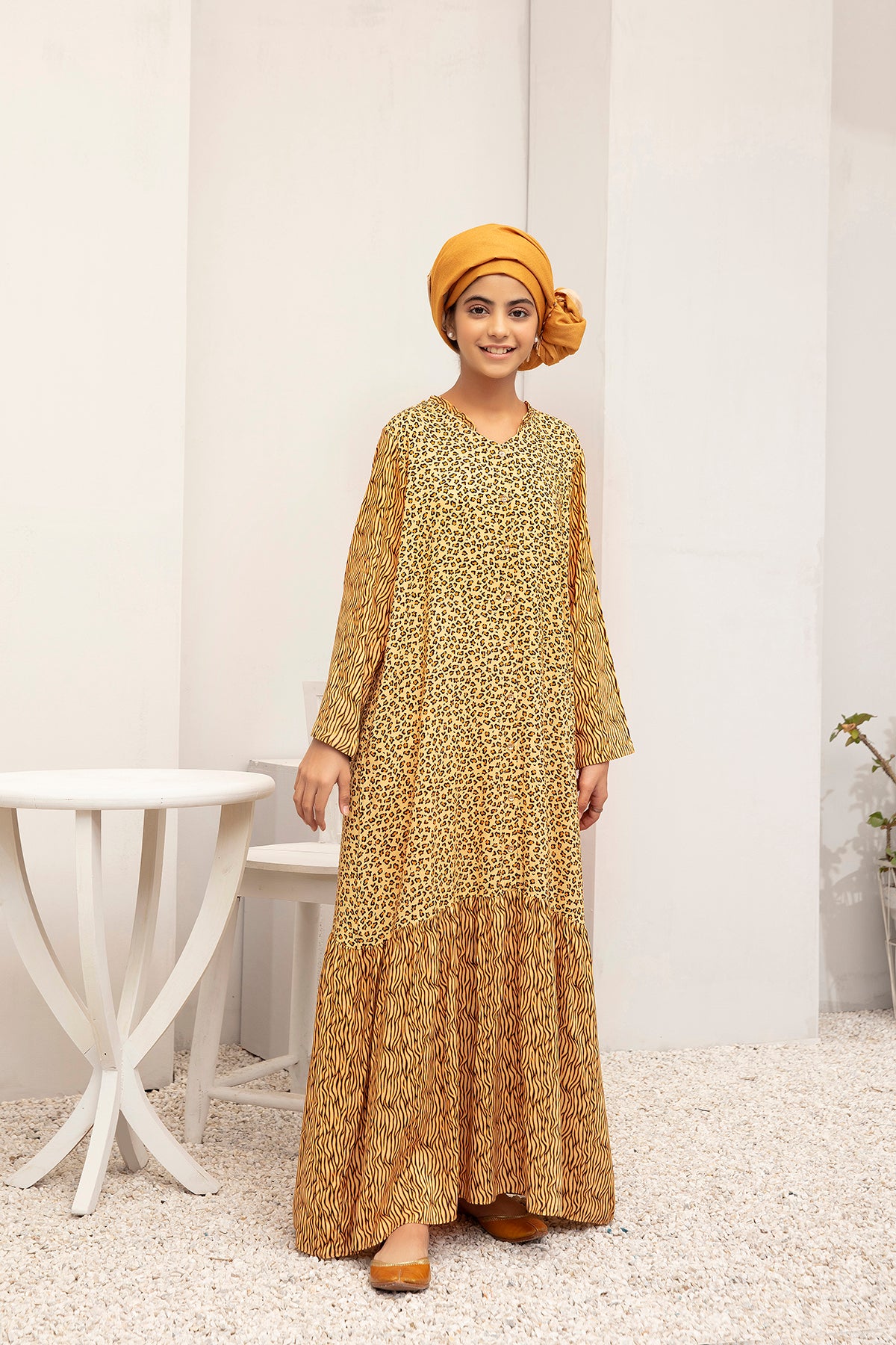 DW20-51 Digital Printed Stitched Fustaan for Kids with Mask 1PC