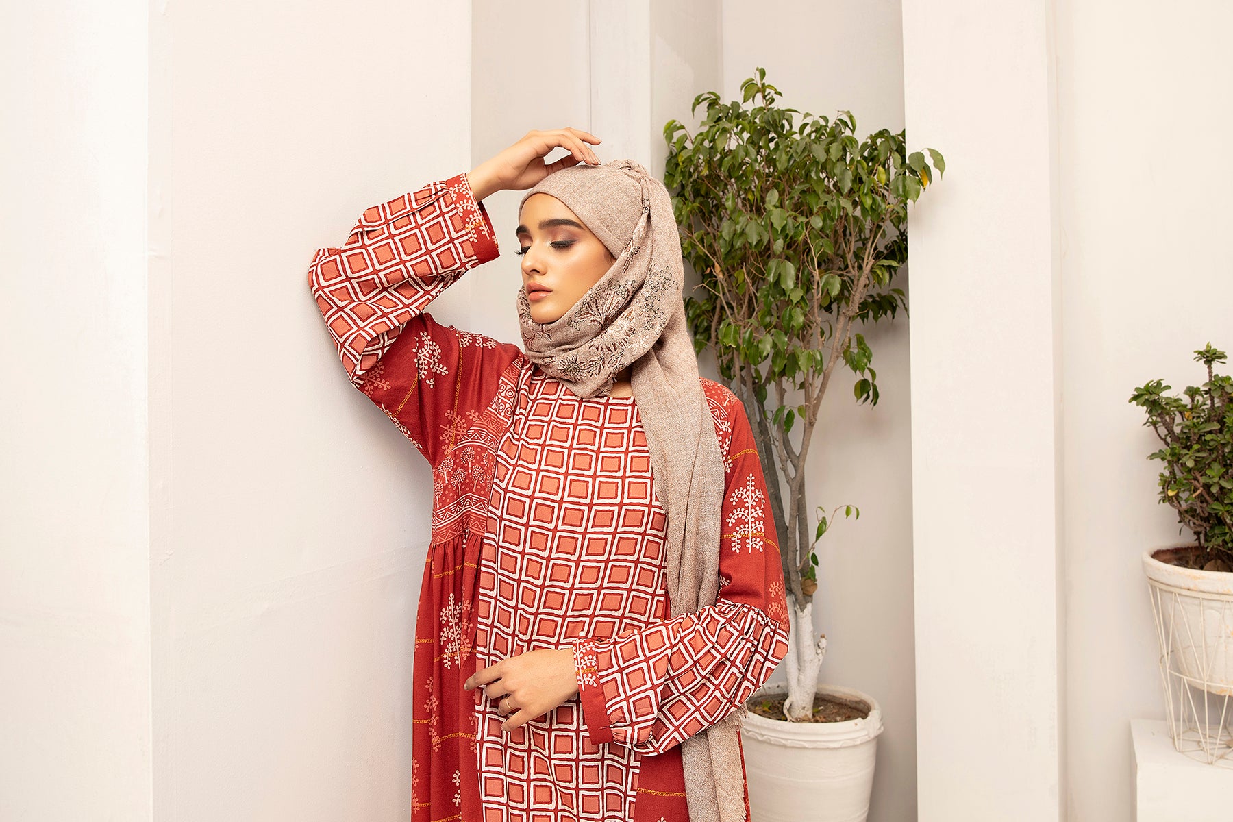 DW20-53 Digital Printed Stitched Fustaan for Kids with Mask 1PC