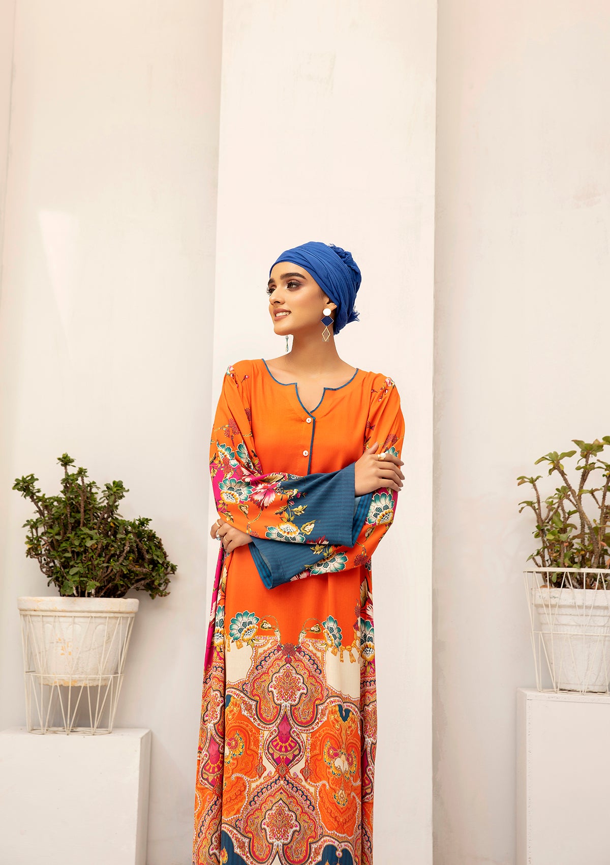 DW20-58 Digital Printed Linen Stitched Fustaan with Mask 1PC