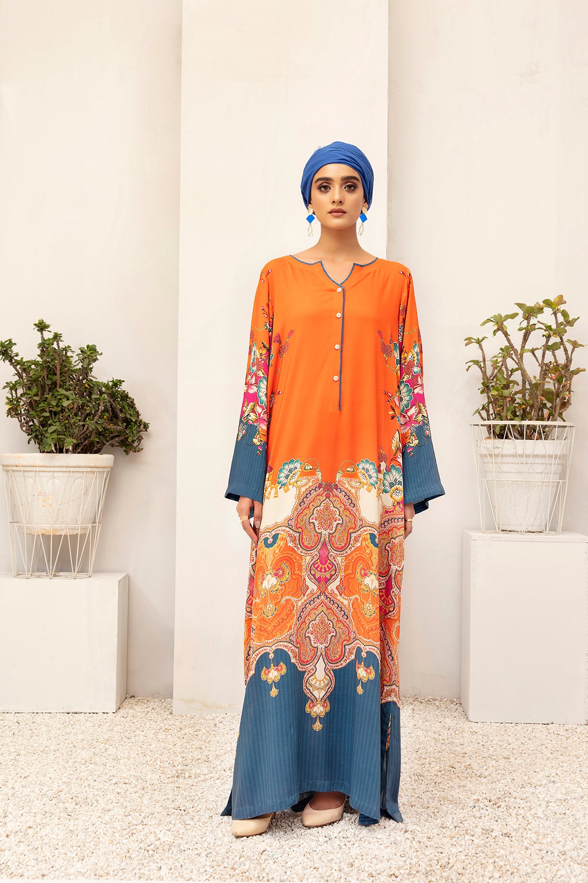 DW20-58 Digital Printed Linen Stitched Fustaan with Mask 1PC