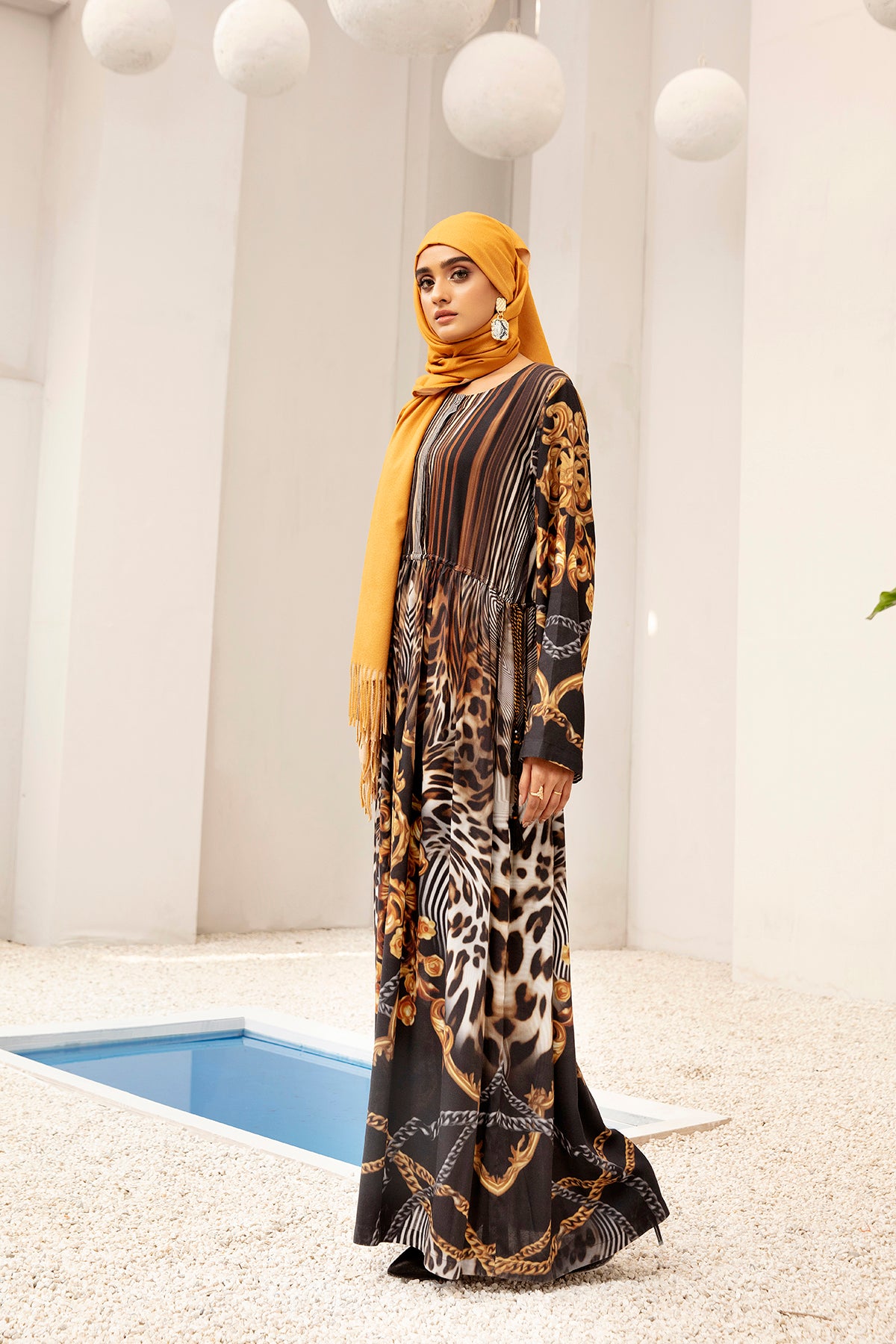 DW20-60 Digital Printed Linen Stitched Fustaan with Mask 1PC