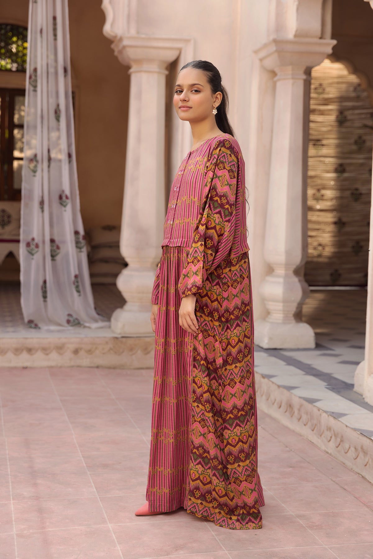 DW22-18-Printed Paneled Fustaan 1PC