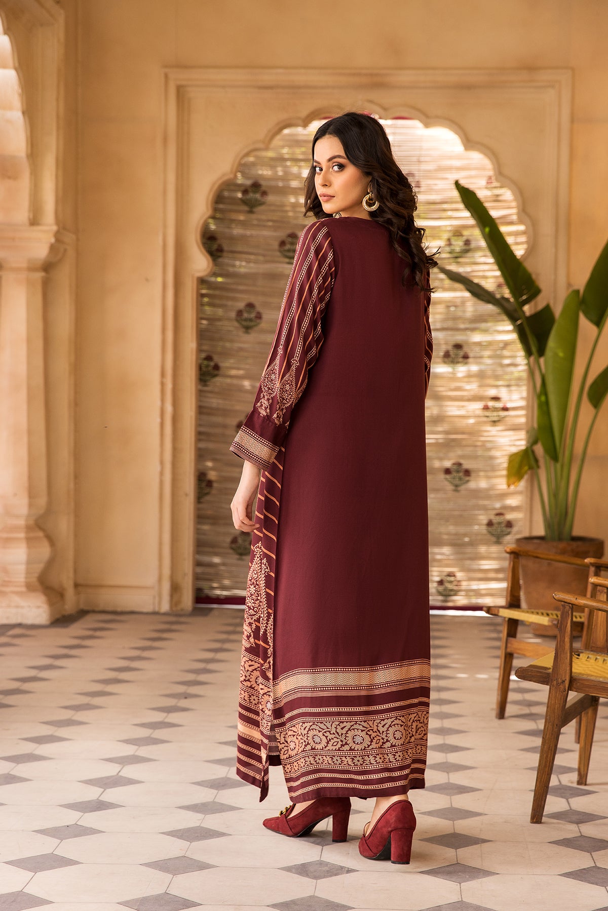 DW22-25-Placket Detailing Printed Fustaan 1PC