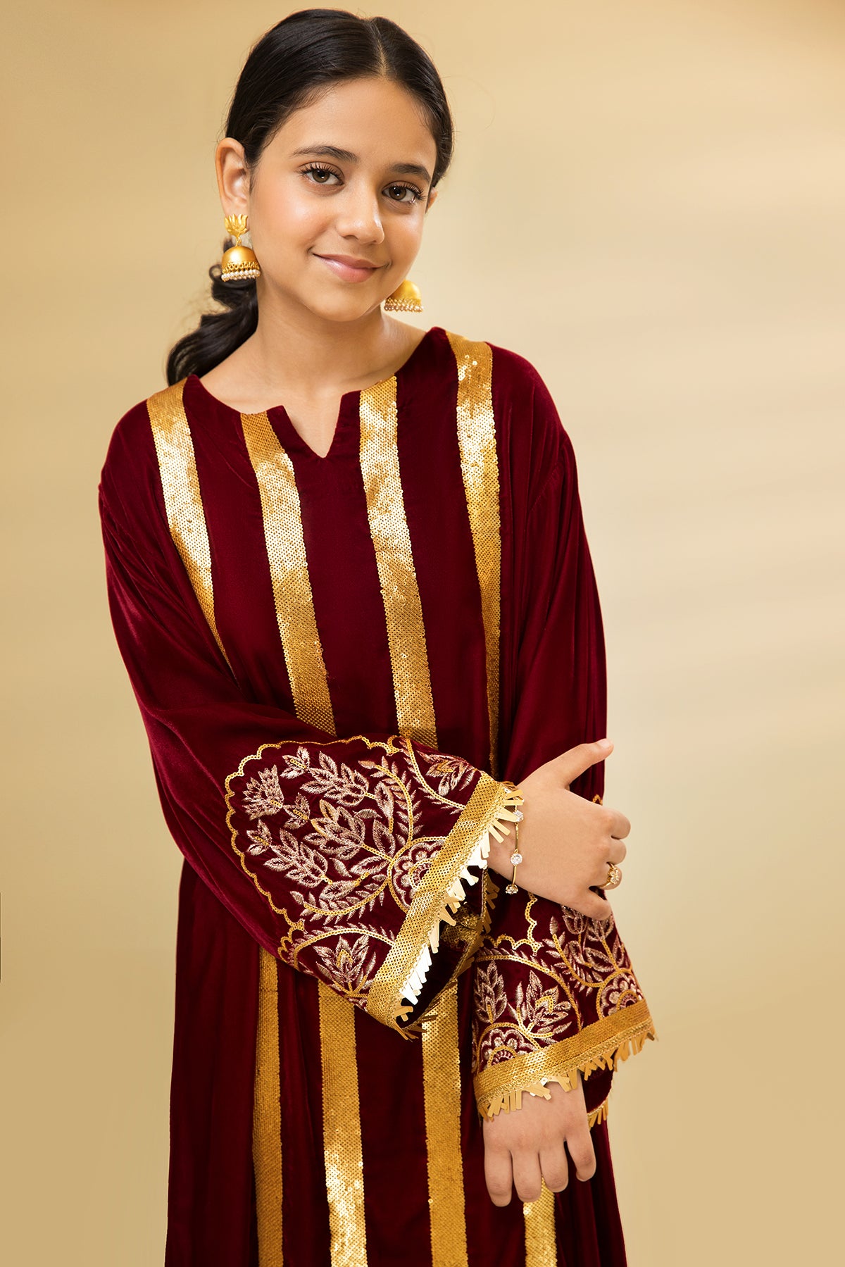 DW22-30- Drop Shoulder Embroidered Fustaan 1PC