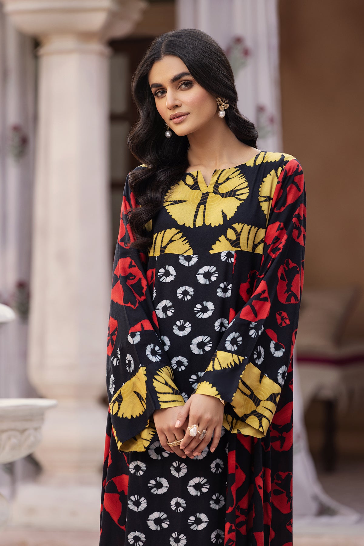 DW22-31-Front & Back Paneled Printed Fustaan 1PC