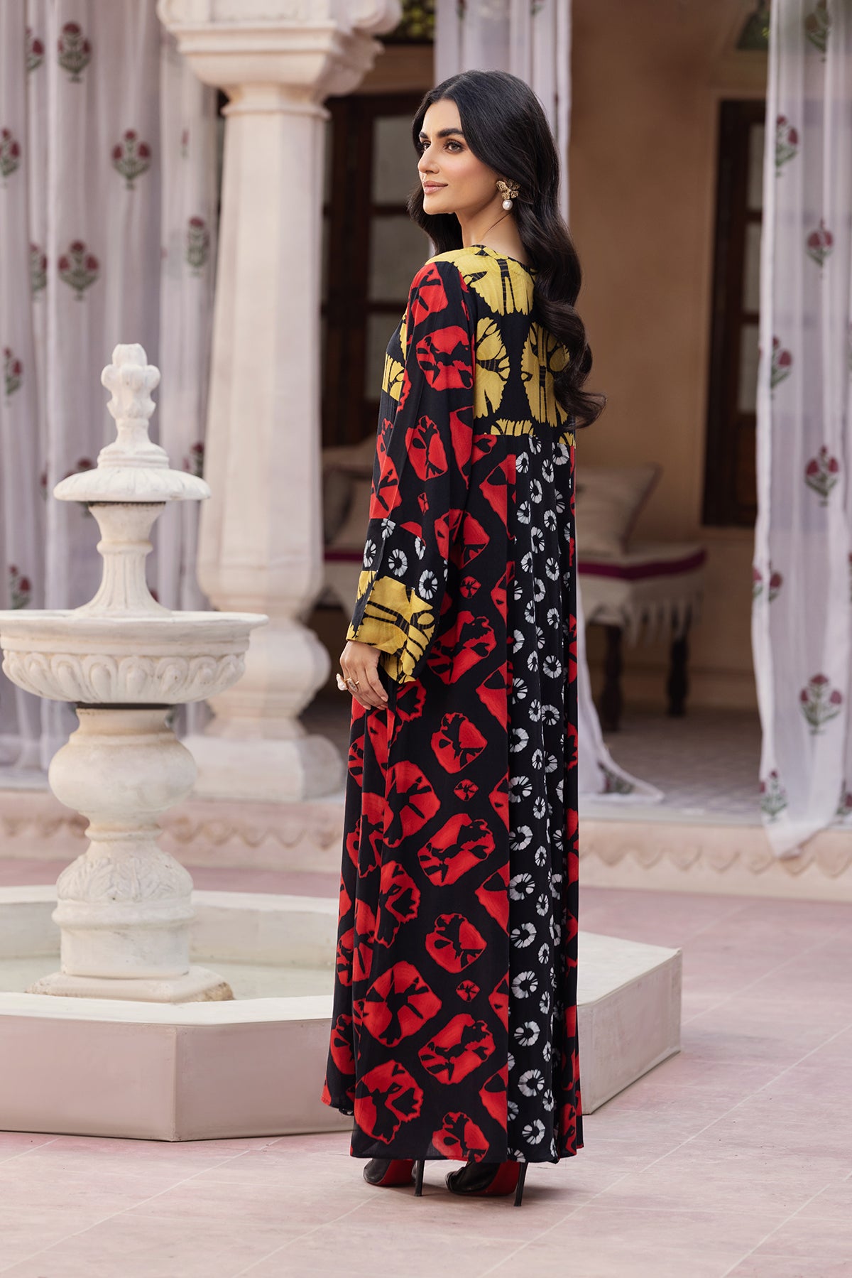 DW22-31-Front & Back Paneled Printed Fustaan 1PC