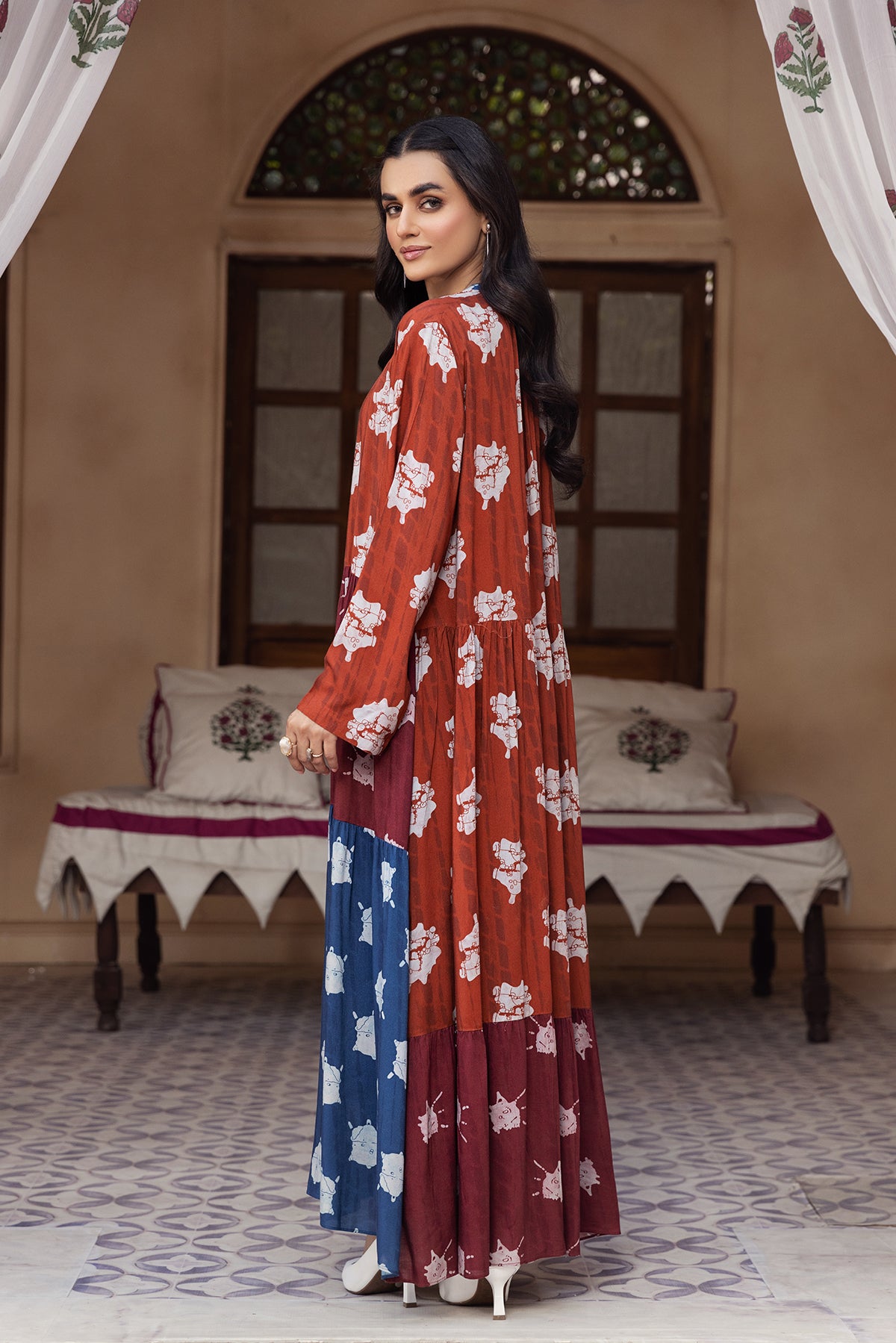 DW22-32-Printed Paneled Fustaan 1PC
