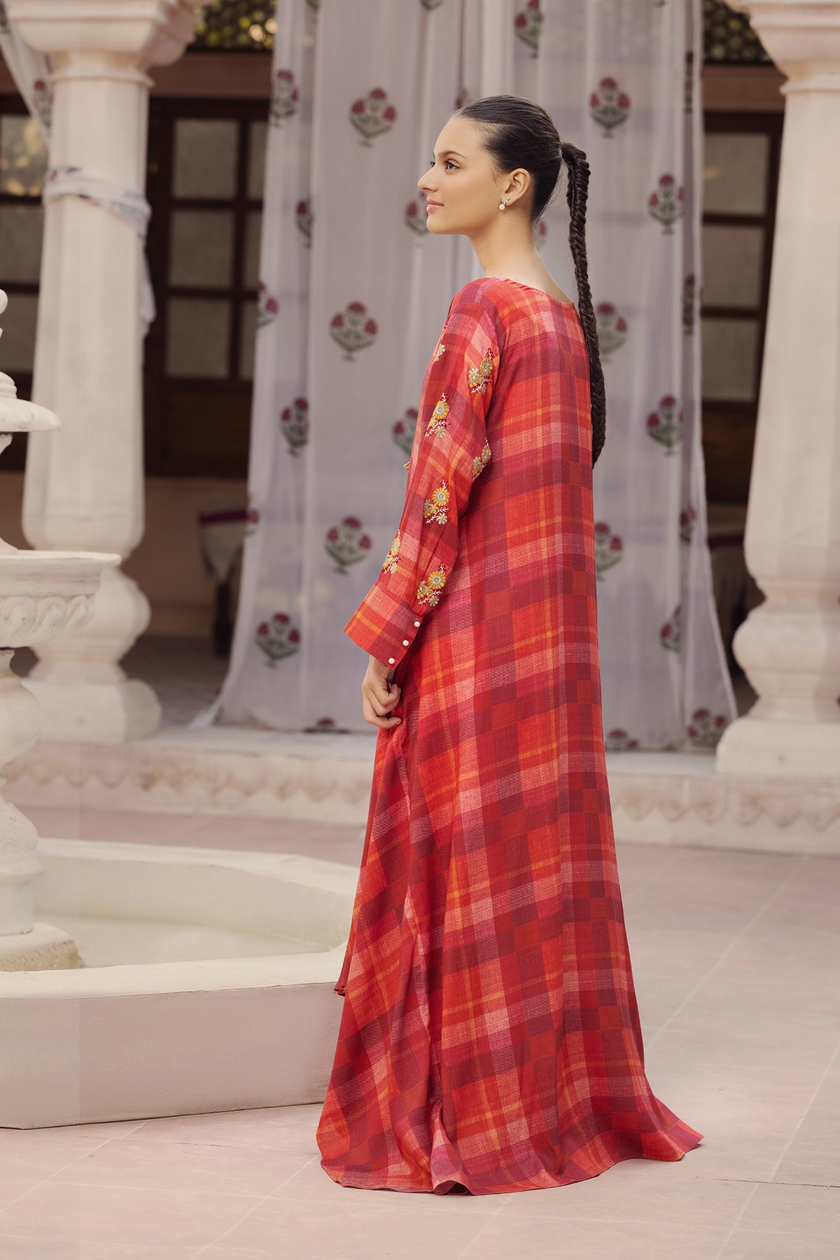 DW22-35-Tassel Detailing Printed Embroidered Fustaan 1PC