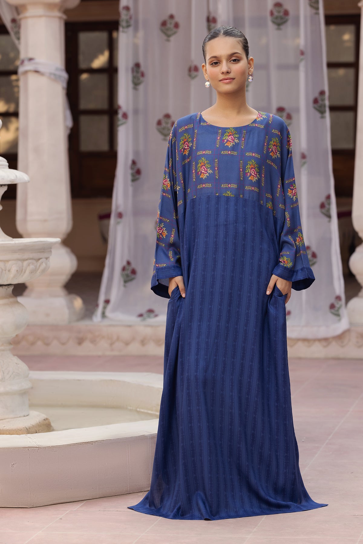 DW22-42-Pocket Detailing Printed Fustaan 1PC