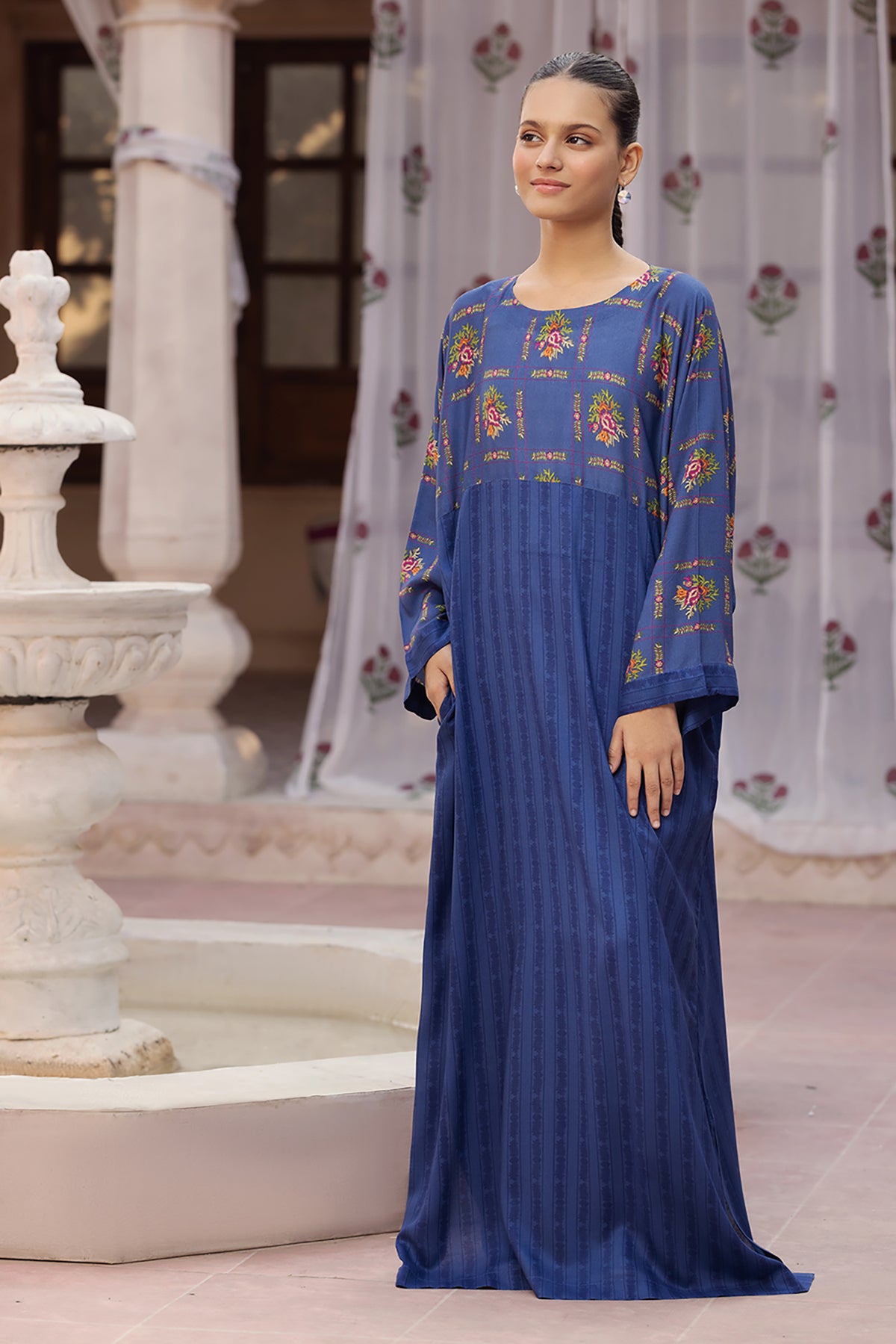 DW22-42-Pocket Detailing Printed Fustaan 1PC