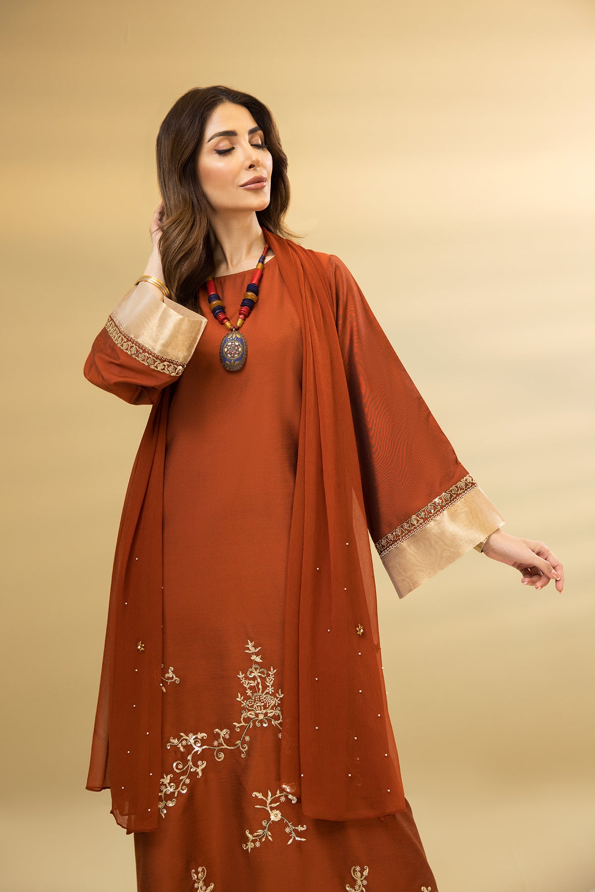 DW22-46-Embroidered Flared Fustaan 1PC