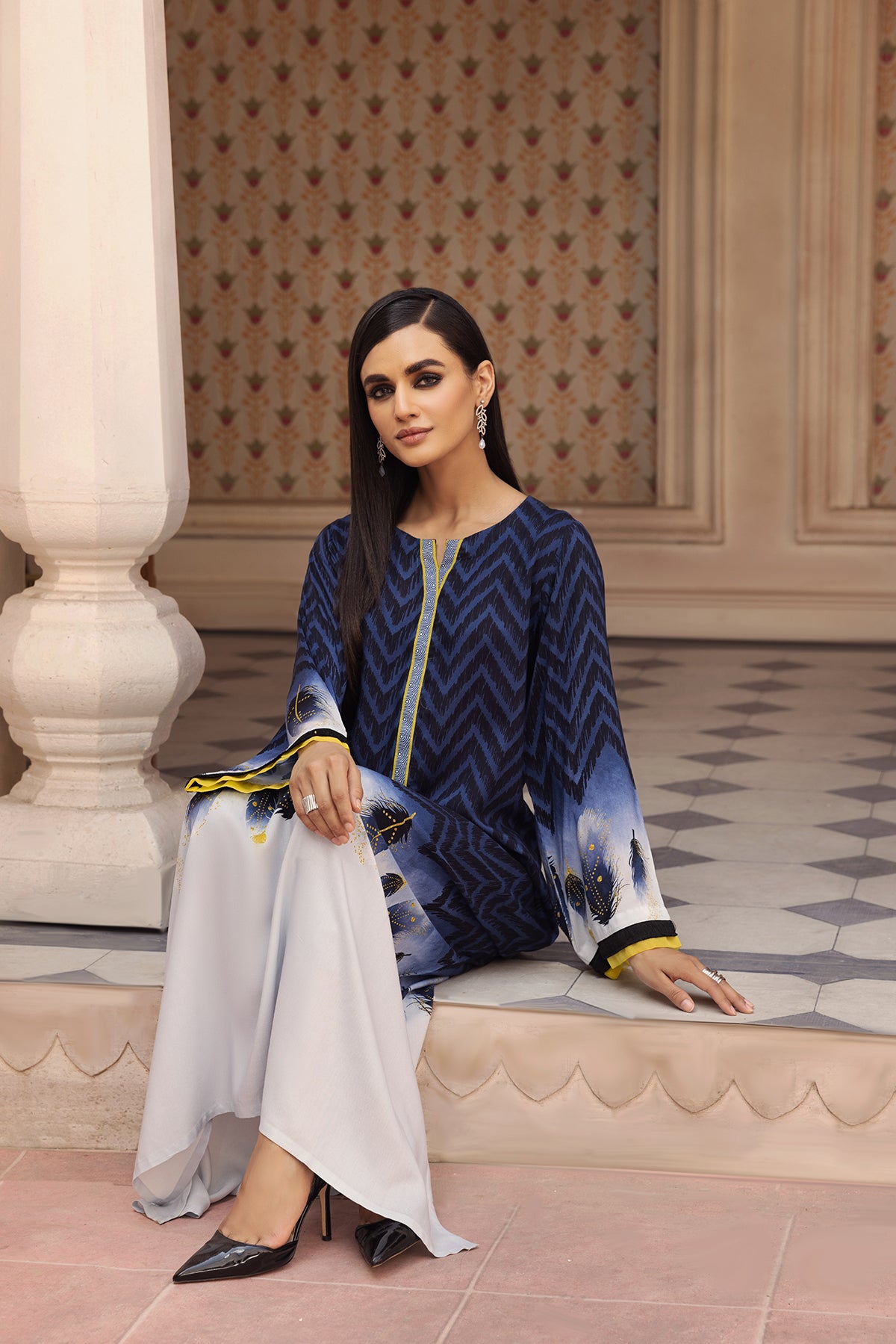 DW22-47-Lace Detailing Printed Fustaan 1PC