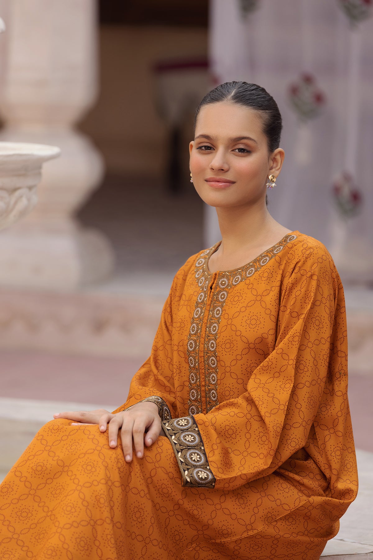 DW22-63-Printed Embroidered Fustaan 1PC