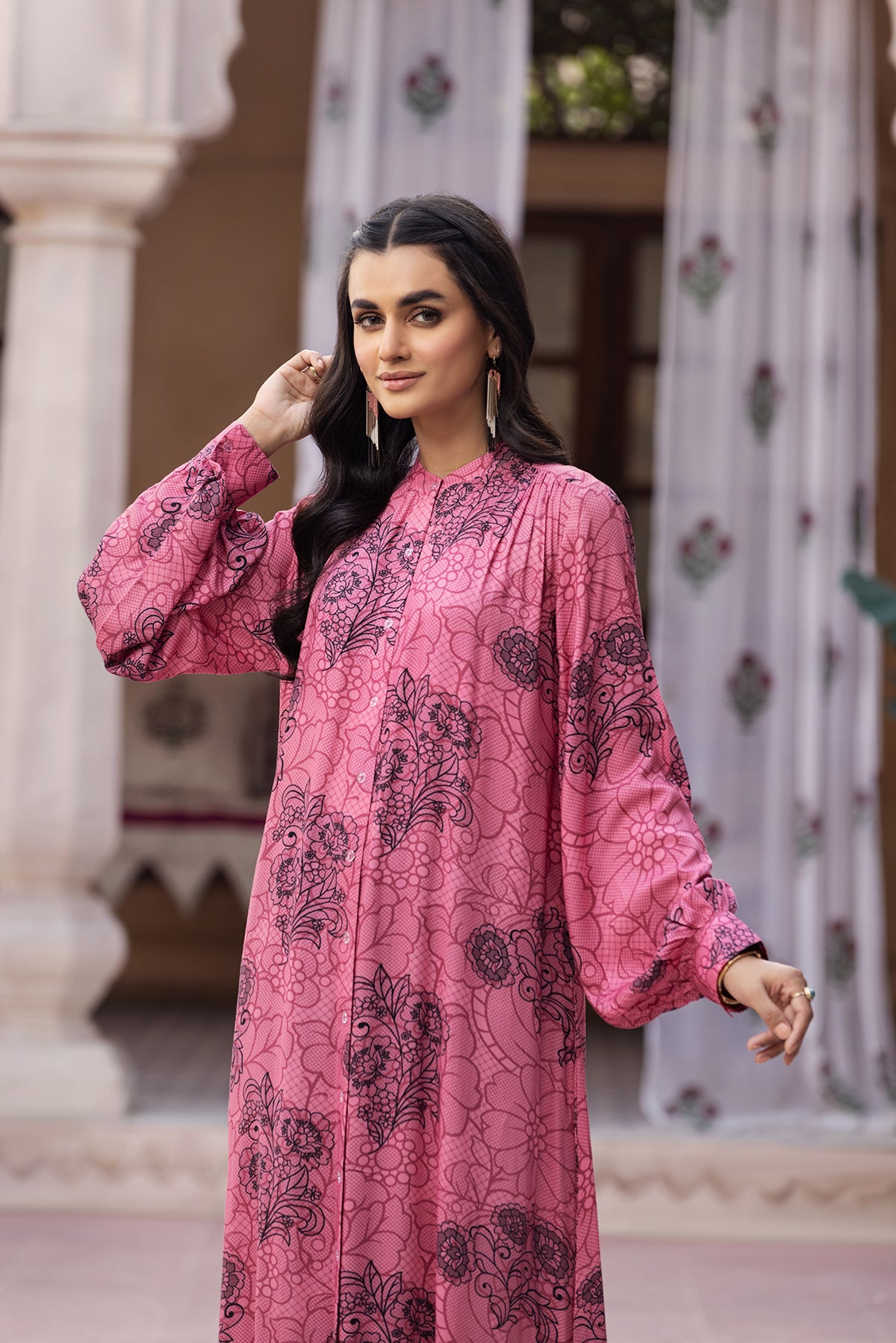 DW22-67-Button Down Printed Fustaan 1PC