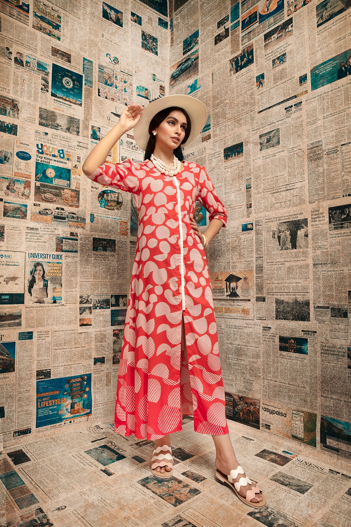 FS20-47 Digital Printed Micro Modal Long Fusion Dress & Mask - 1PC