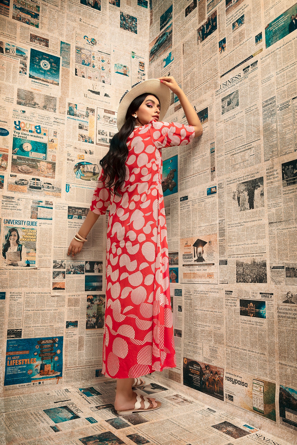 FS20-47 Digital Printed Micro Modal Long Fusion Dress & Mask - 1PC