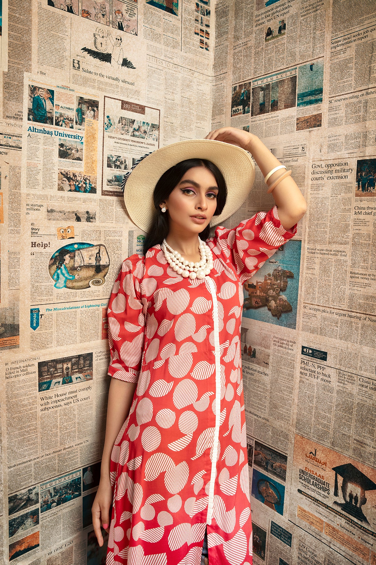 FS20-47 Digital Printed Micro Modal Long Fusion Dress & Mask - 1PC