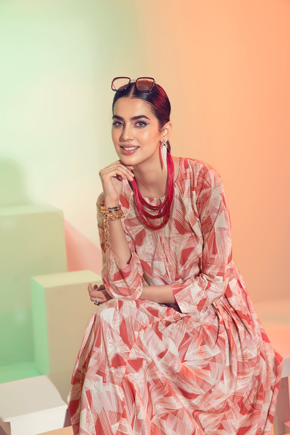 FS21-23-Digital Modal Stitched Long Dress With Mask-1PC