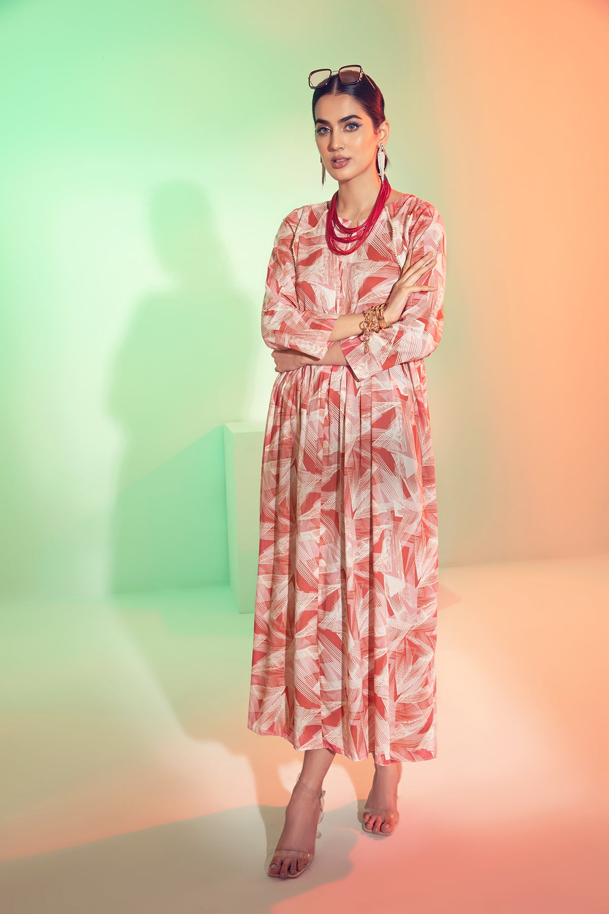 FS21-23-Digital Modal Stitched Long Dress With Mask-1PC