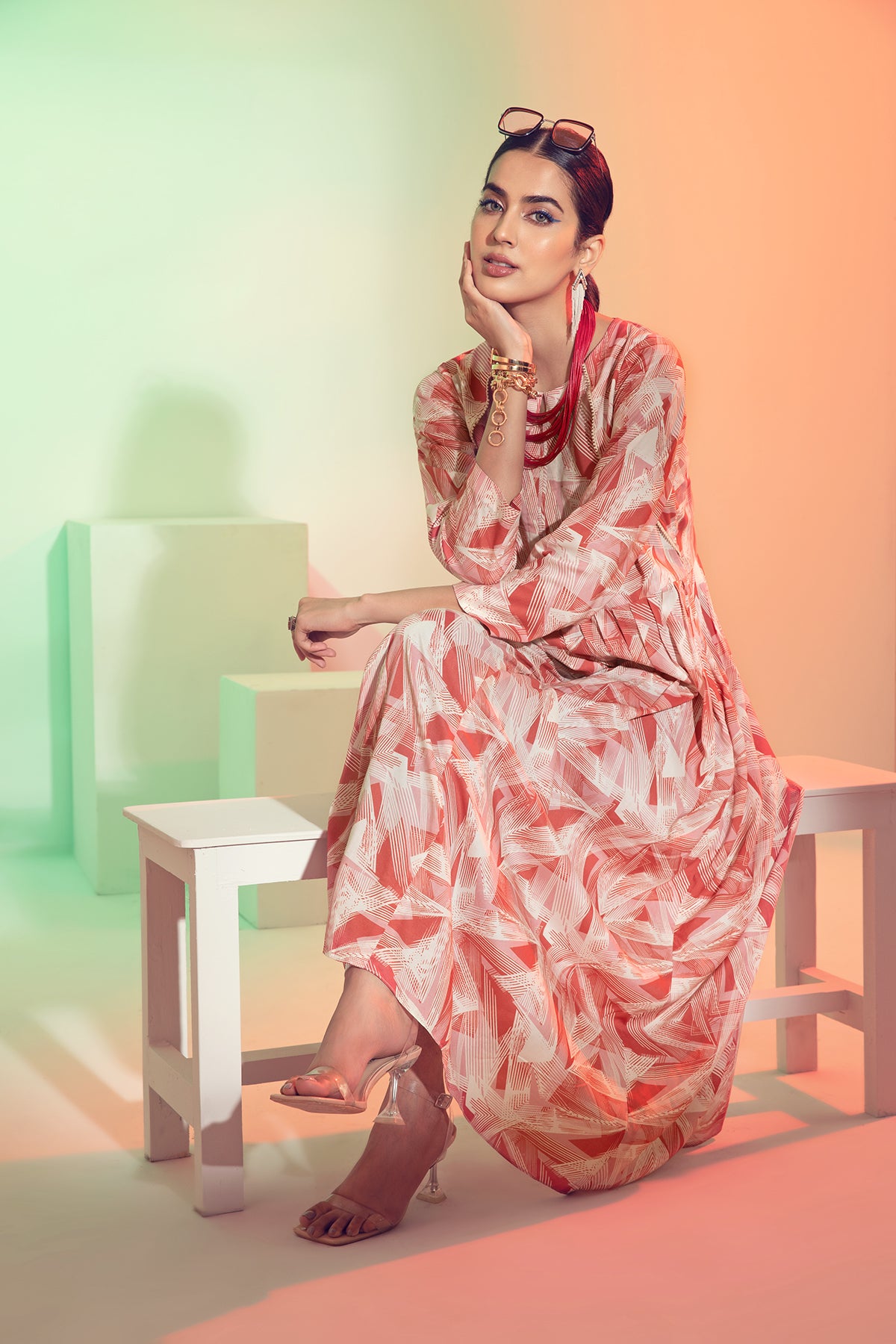 FS21-23-Digital Modal Stitched Long Dress With Mask-1PC