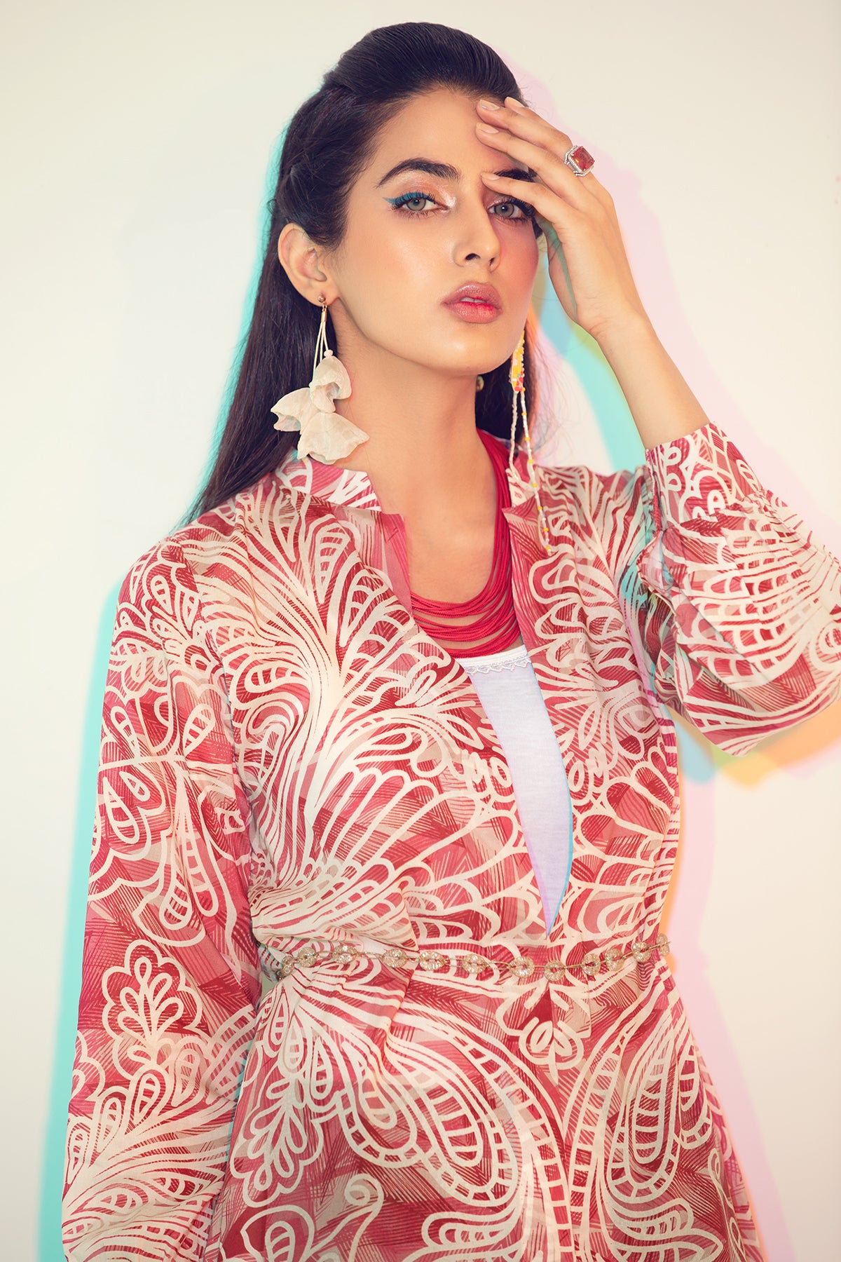 FS21-24-Abstract Printed Digital Modal Stitched Women Jacket With Mask-1PC