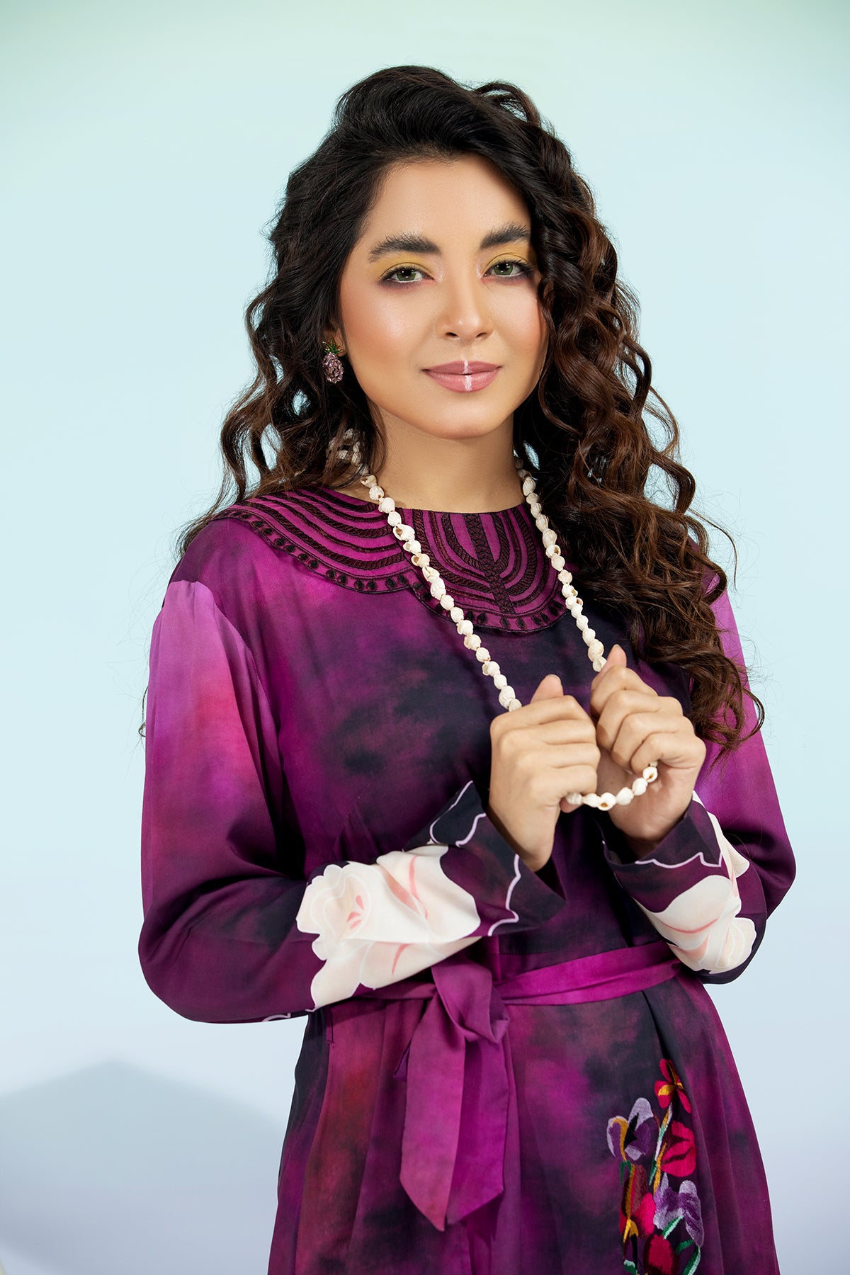 FS21-37-Micro-Modal Printed And Embroidered Long Dress