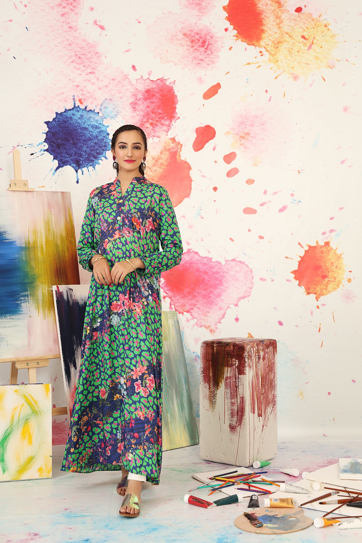 FS21-51-Micro-Modal Printed Long Dress