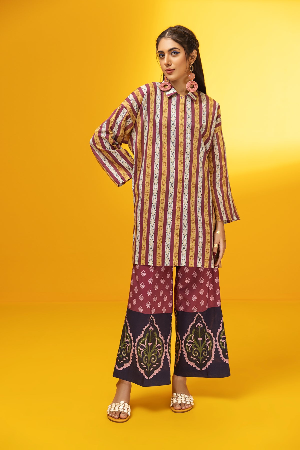 FS22-29-Printed Collar Shirt With Trousers 2PC