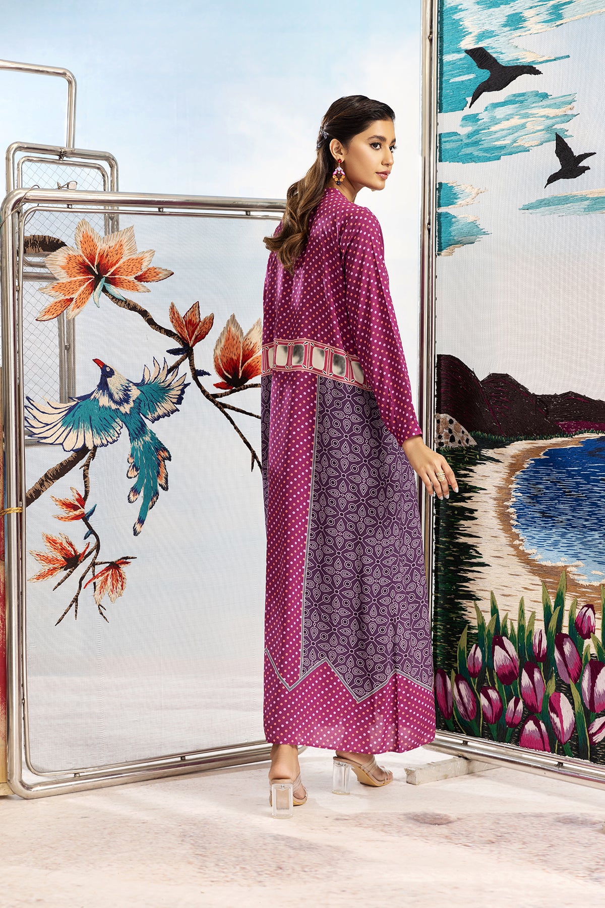 FS22-31-Printed Button Detailing Long Dress