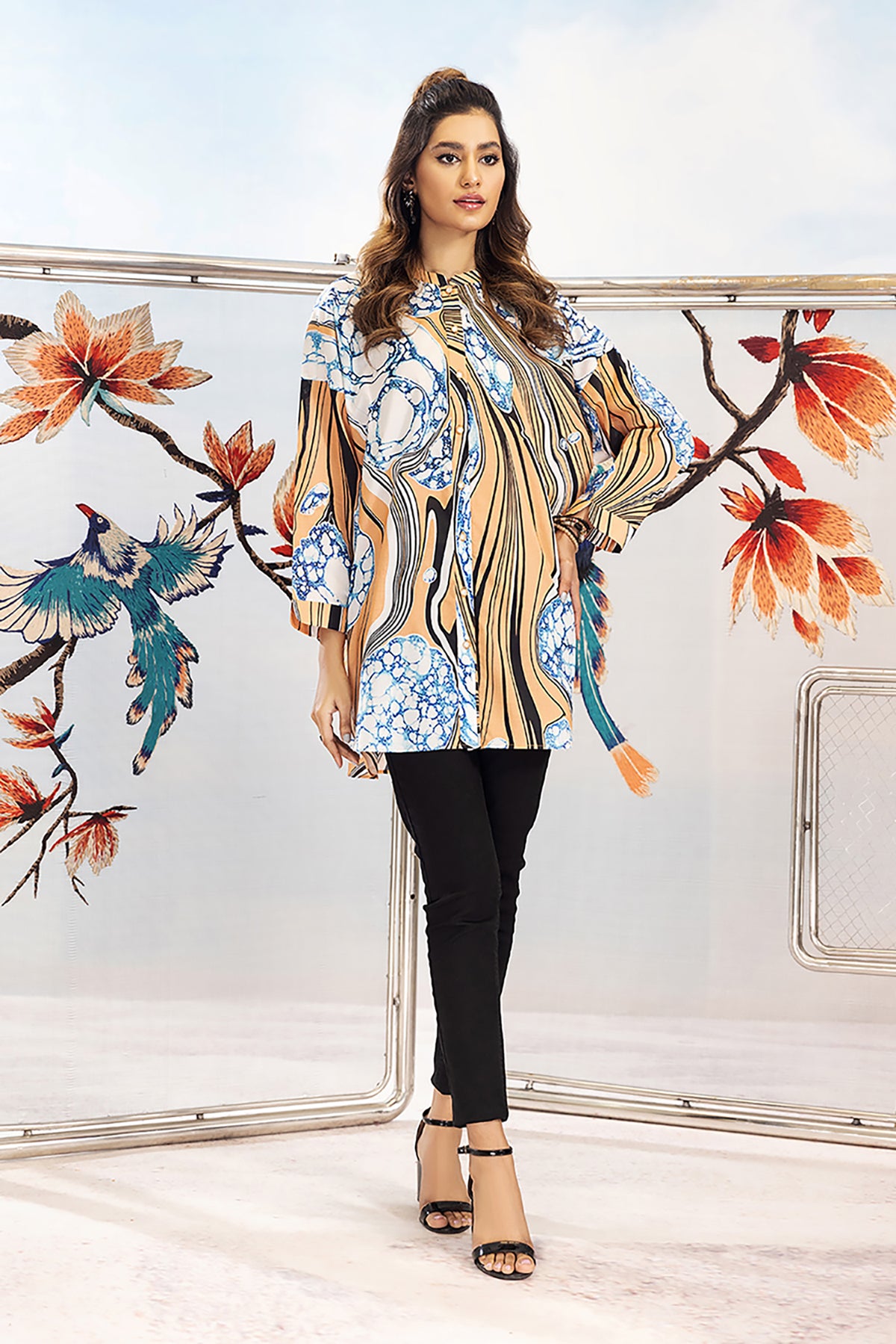 FS22-32-Printed Button Down Tunic