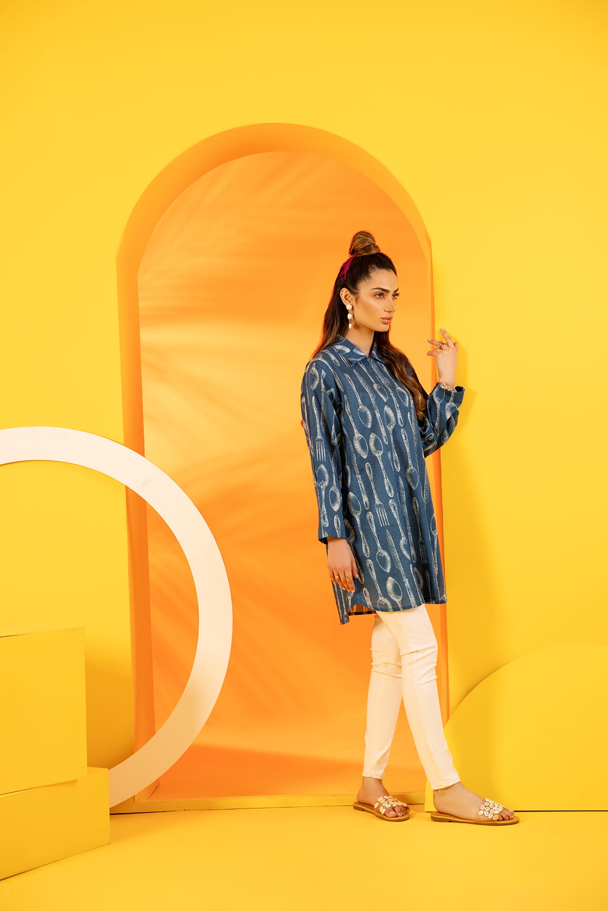 FS22-61-Collar Neck Printed Tunic