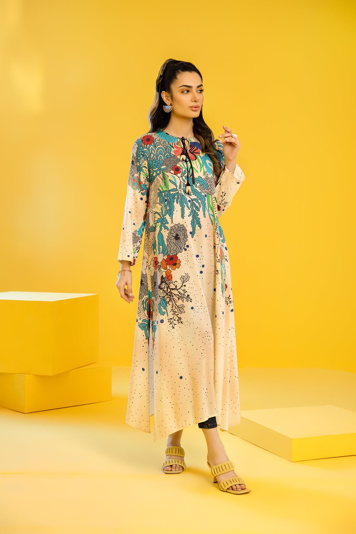 FS22-68-Tassels Detailing Printed Long Dress