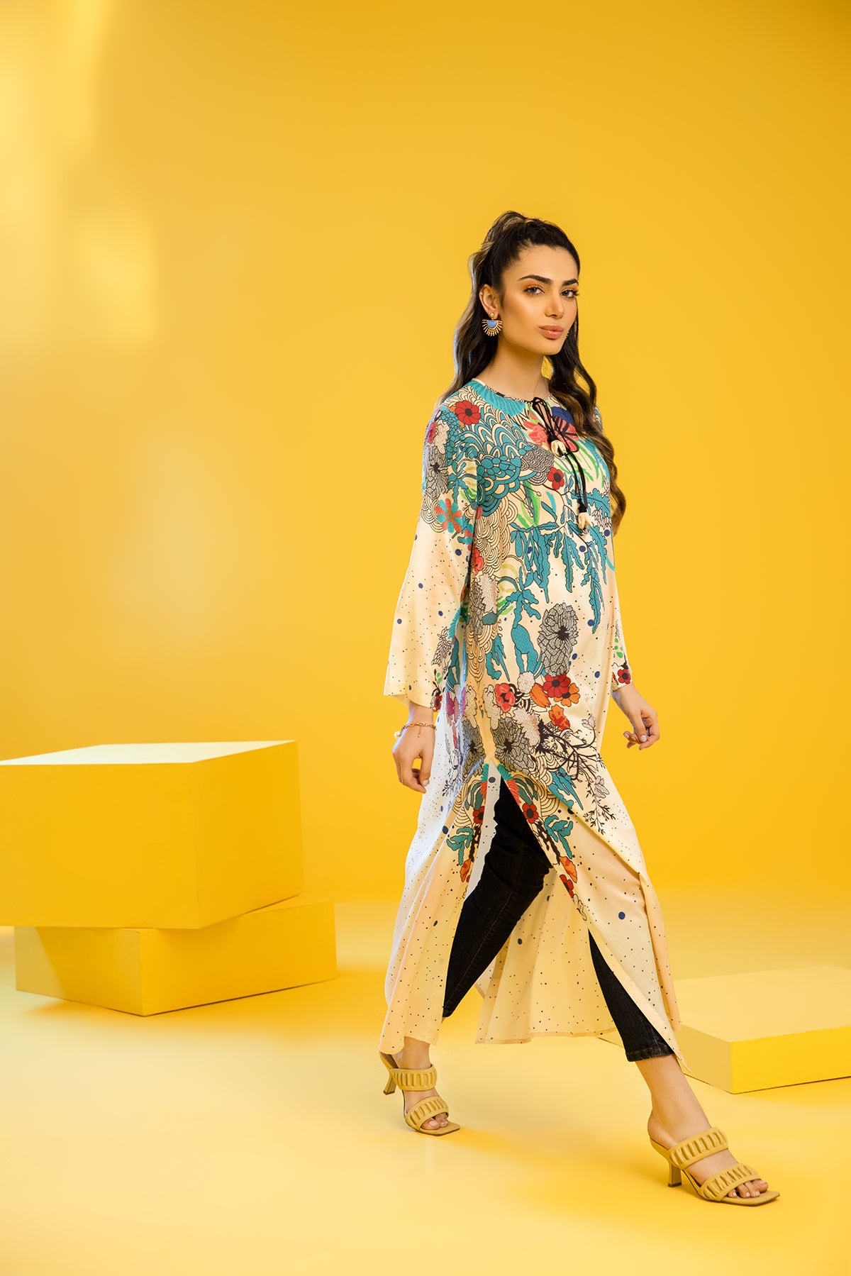 FS22-68-Tassels Detailing Printed Long Dress