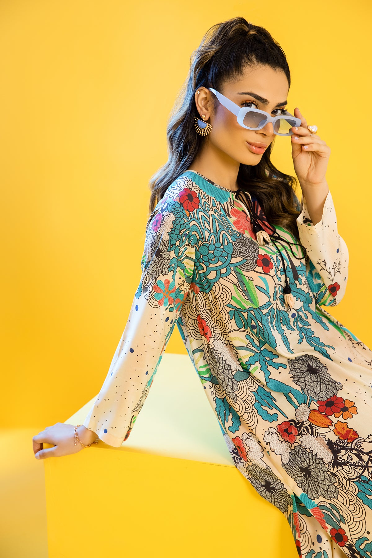 FS22-68-Tassels Detailing Printed Long Dress