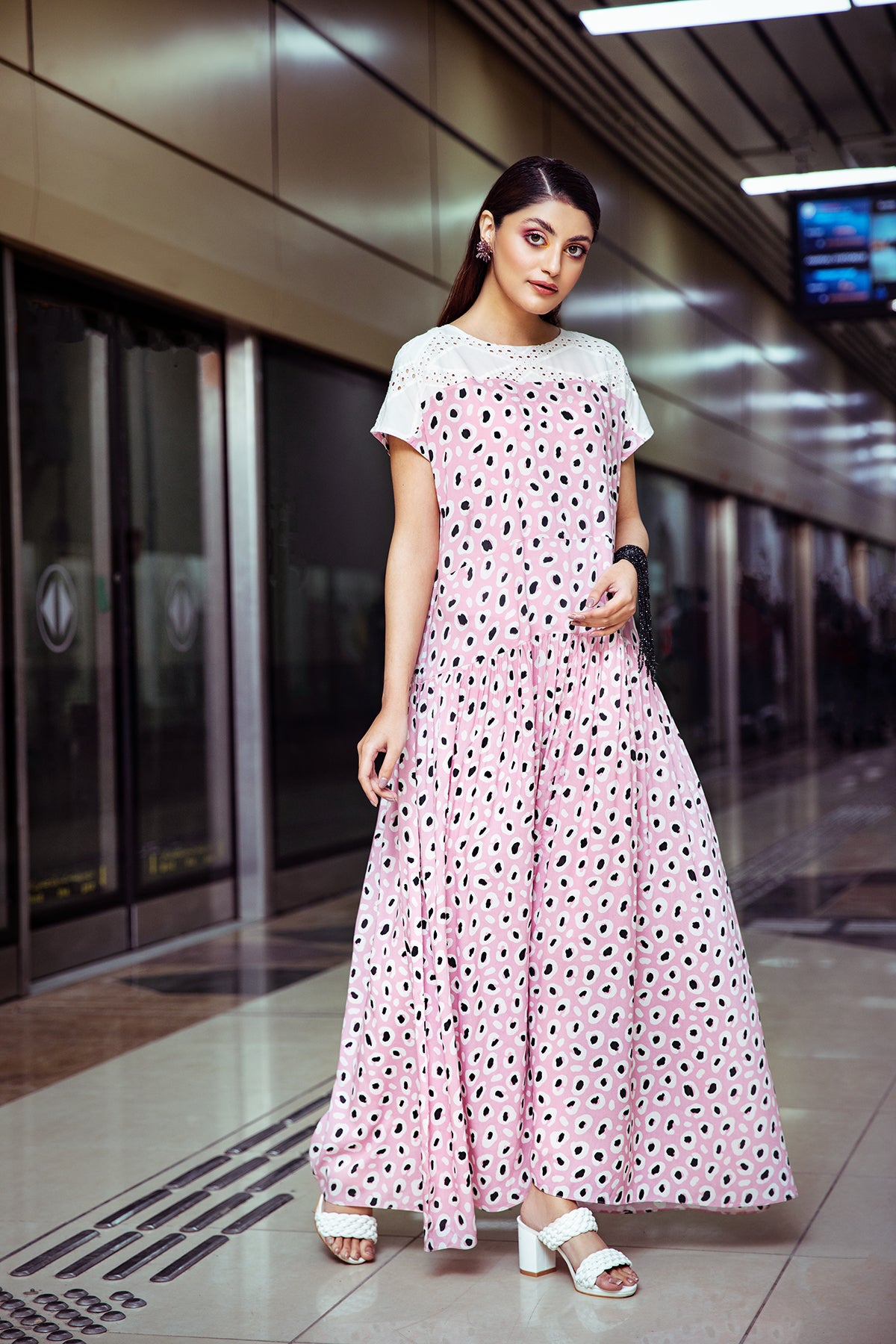 FW20-39 Printed Digital Modal Long Dress with Mask - 1PC