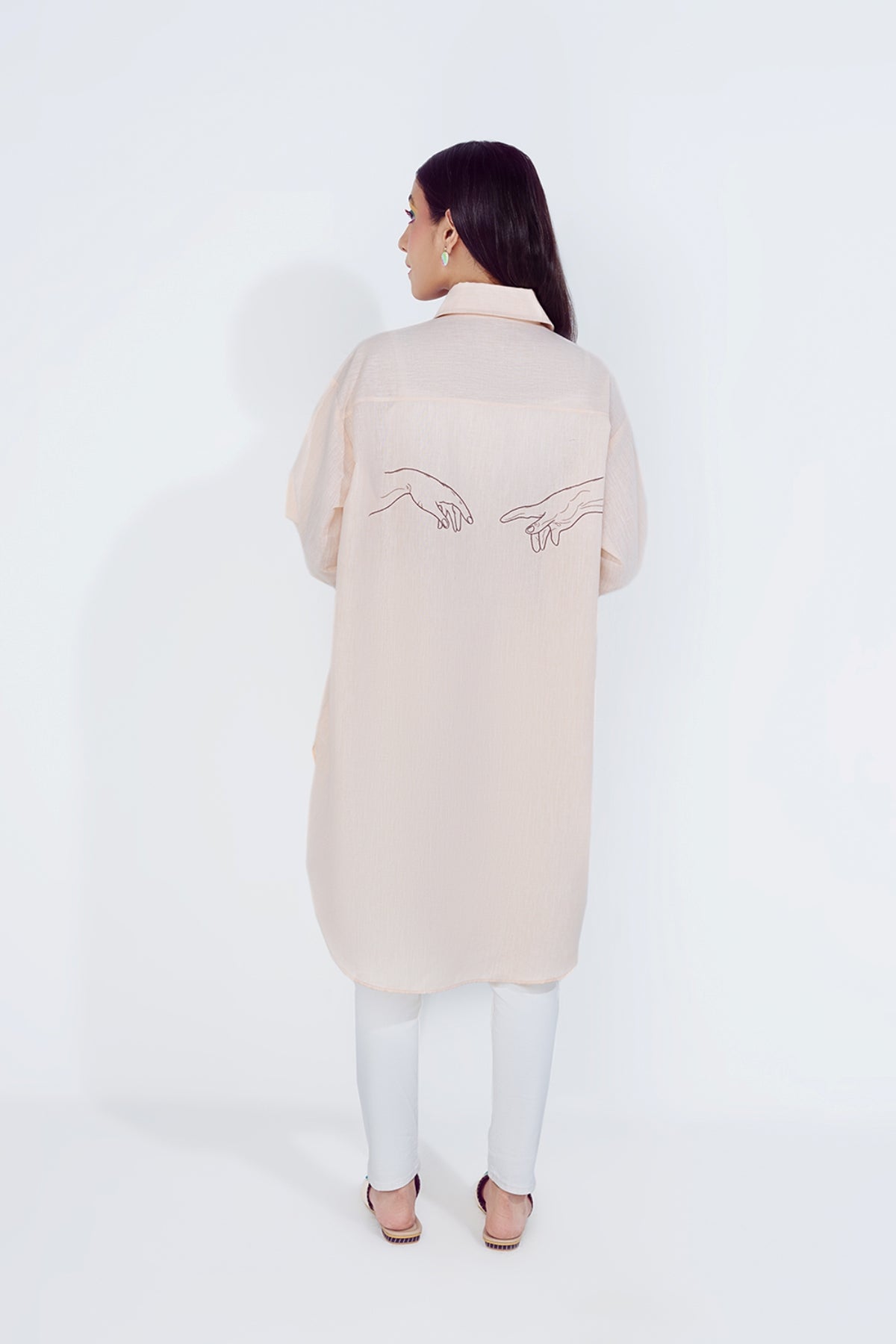 KFS21-65-Peach Button Down Shirt with Embroidered Back