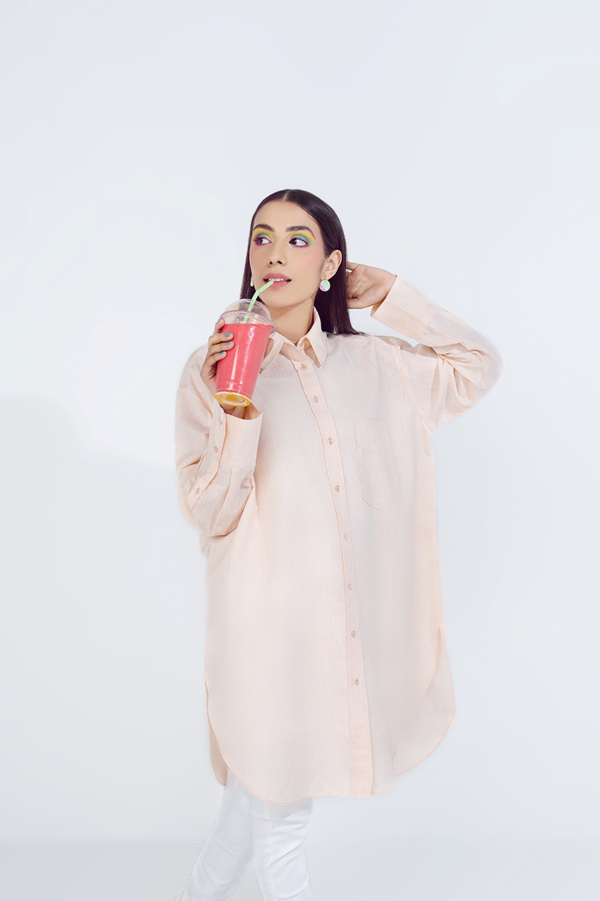 KFS21-65-Peach Button Down Shirt with Embroidered Back